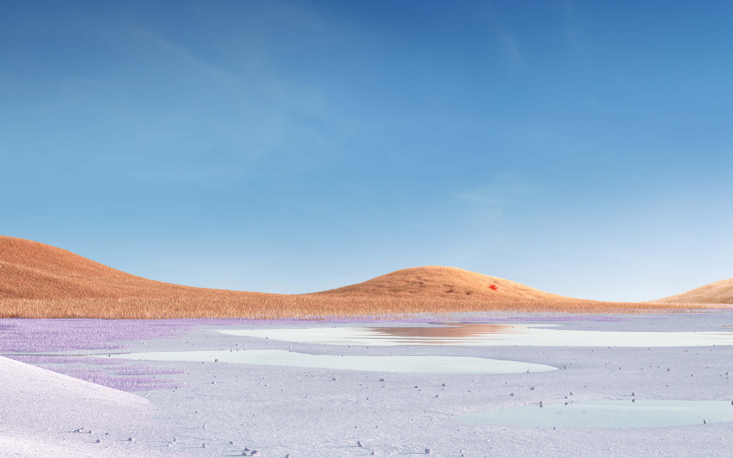 Высохшее озеро на фоне голубого неба