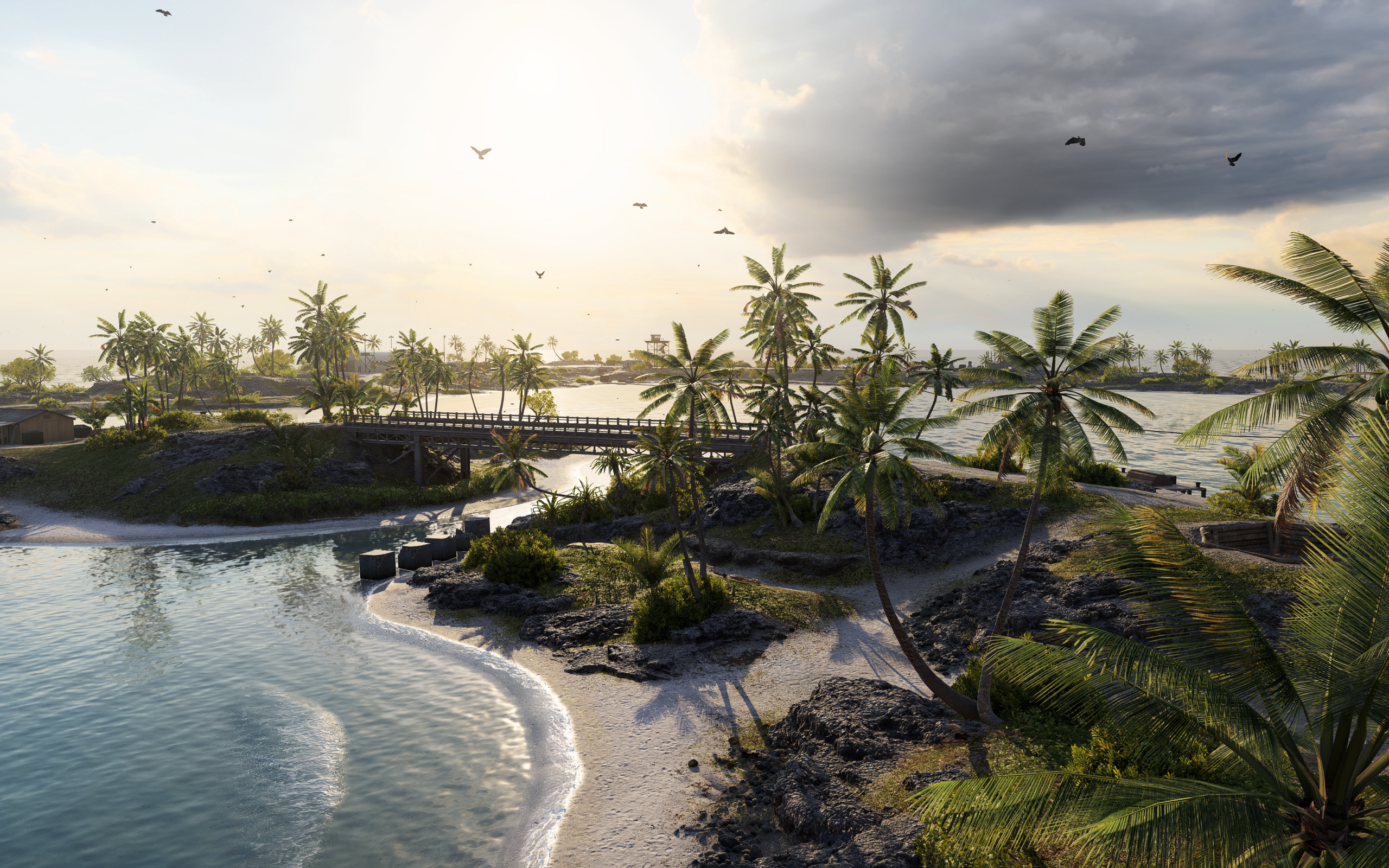 Зеленые пальмы на тропическом пляже в океане