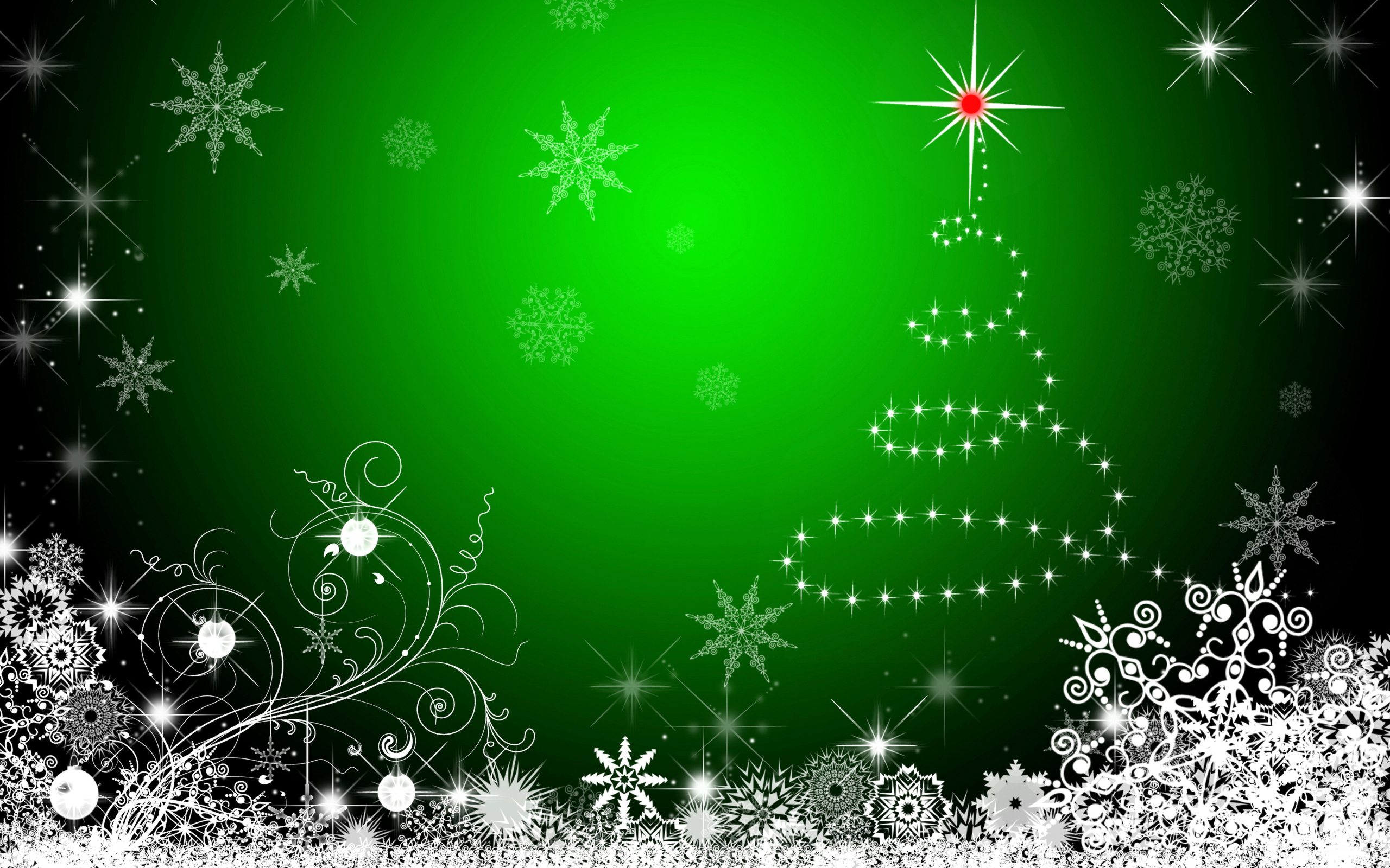 Красивый зеленый фон со снежинками на новый год 2021
