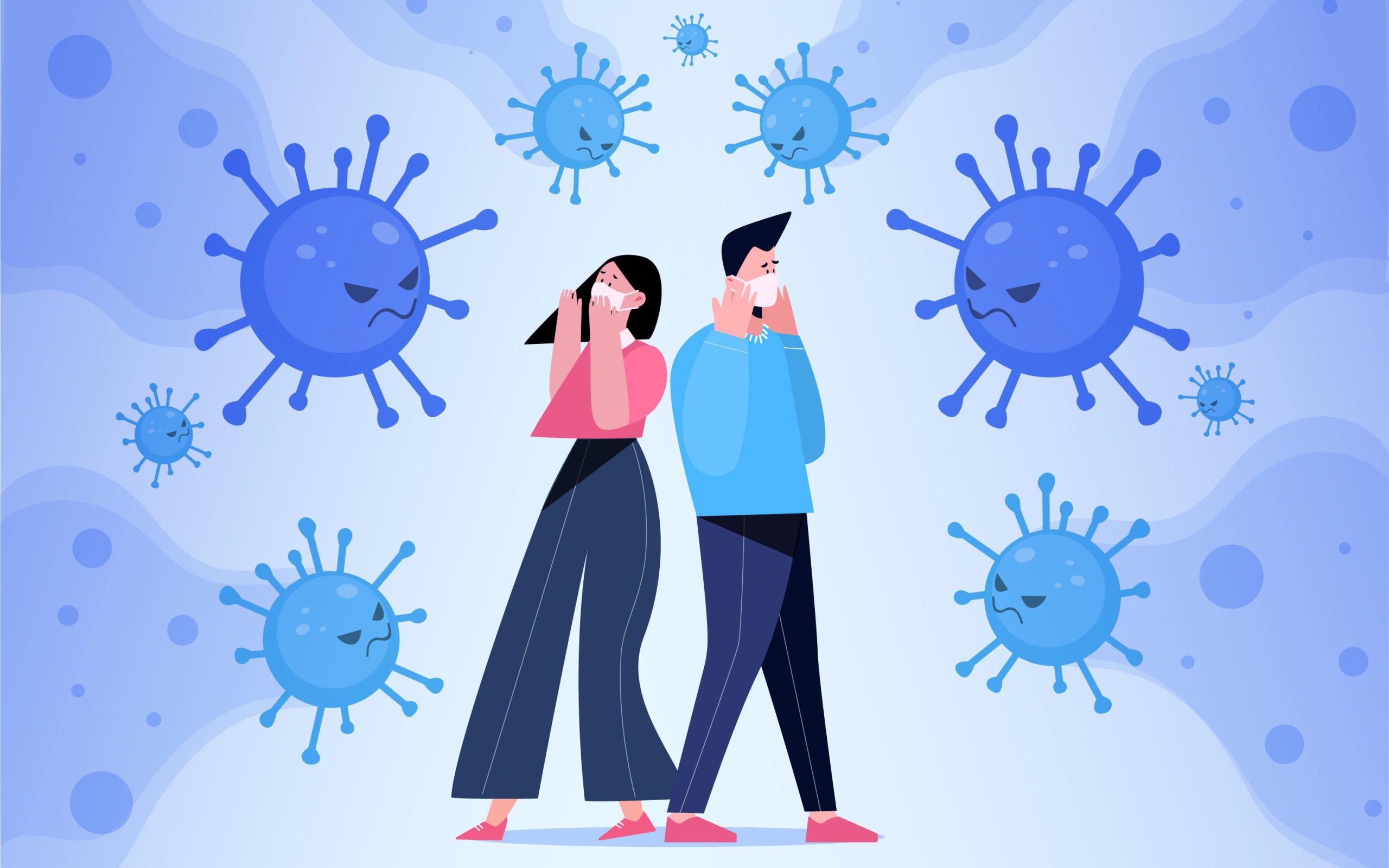 Мужчина и девушка защищаются от бактерий 