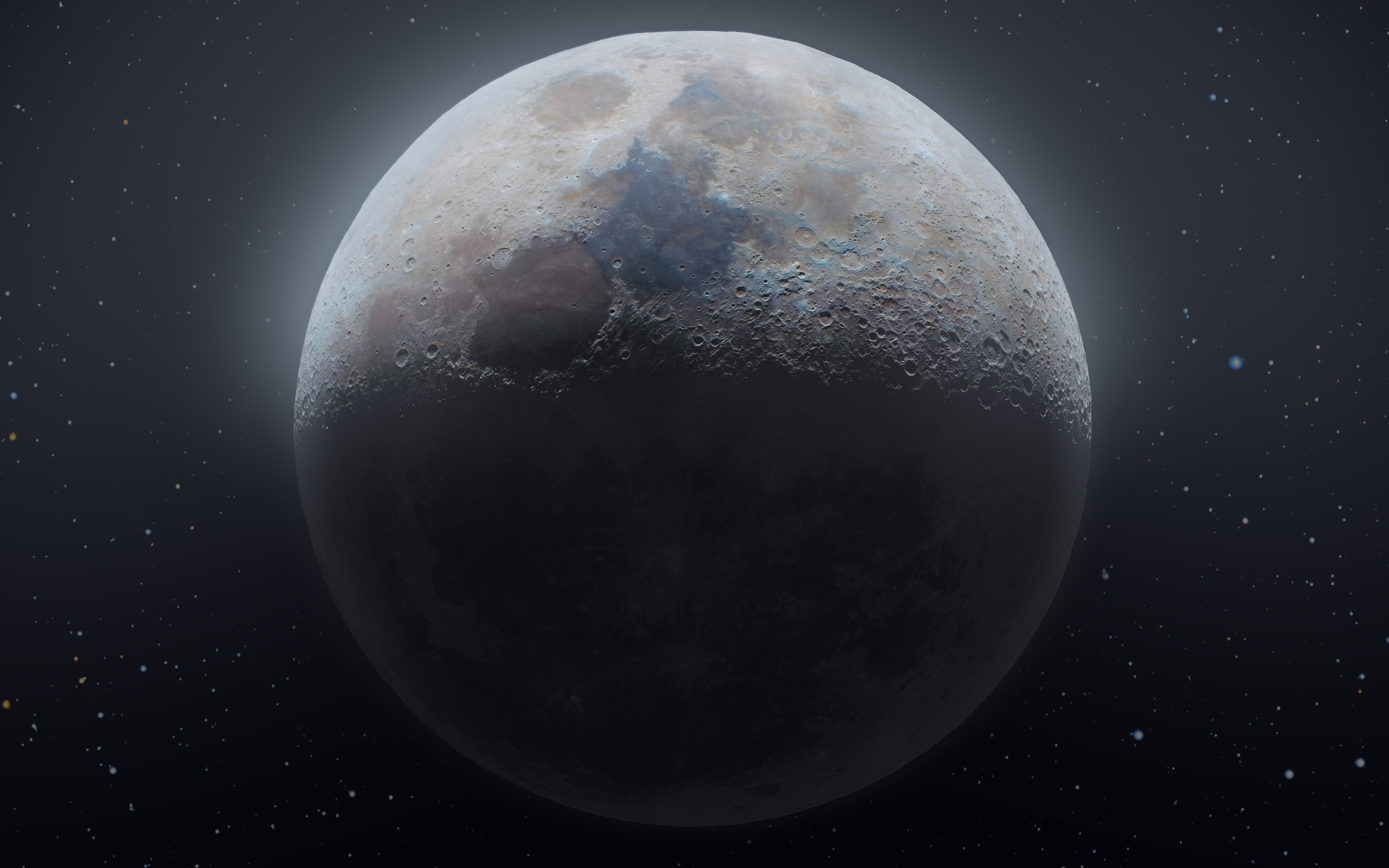 Большая холодная луна в звездном небе крупным планом