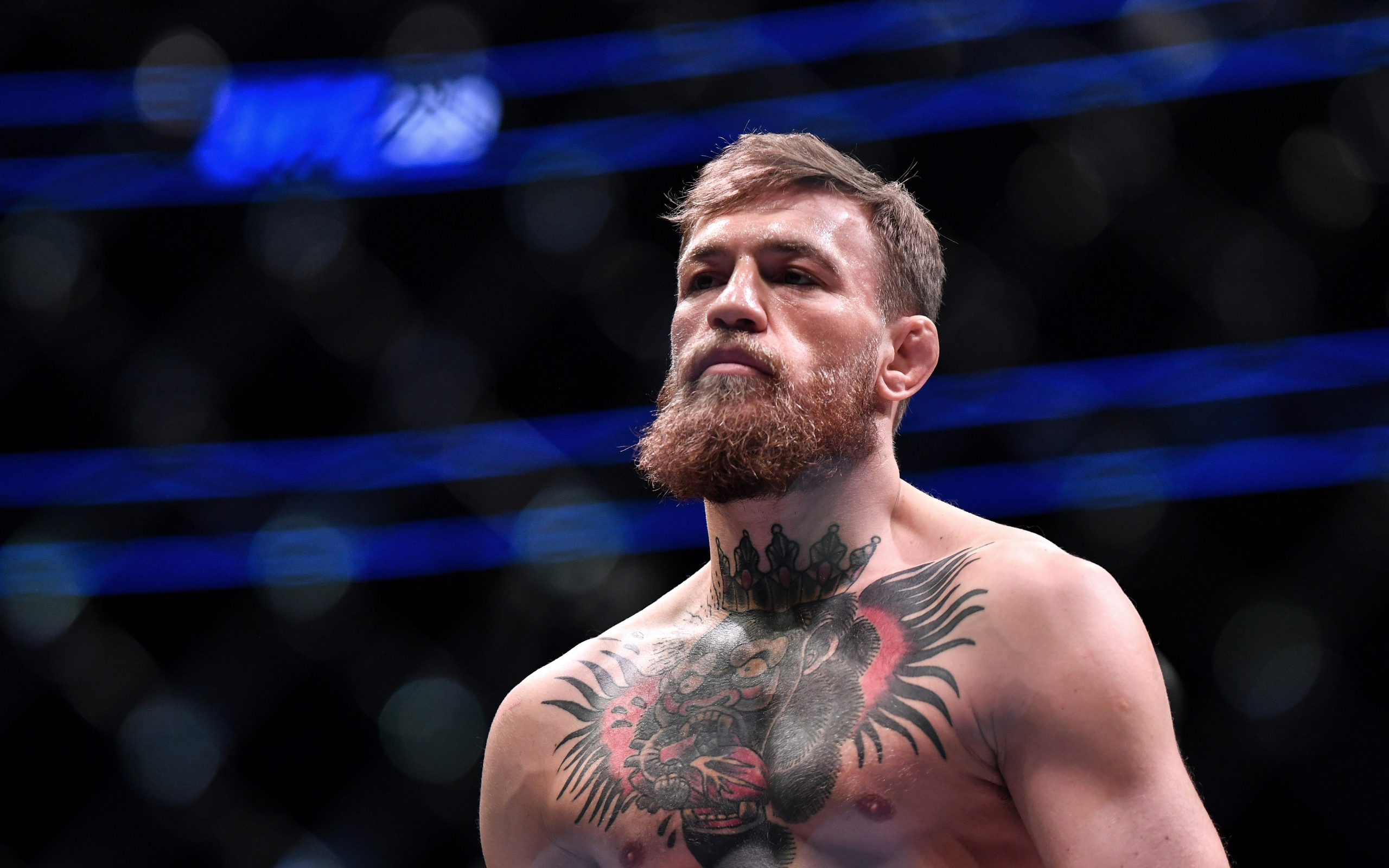 Irish fighter Conor McGregor with body tattoos in the ring