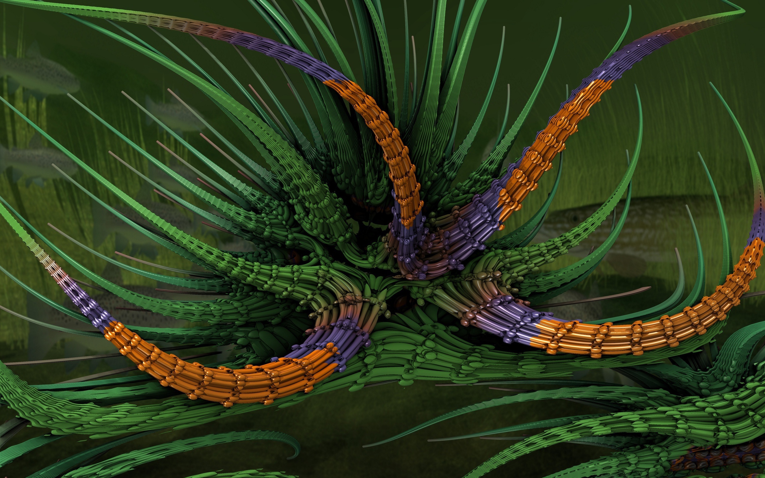 Абстрактный фрактальный цветок на зеленом фоне 