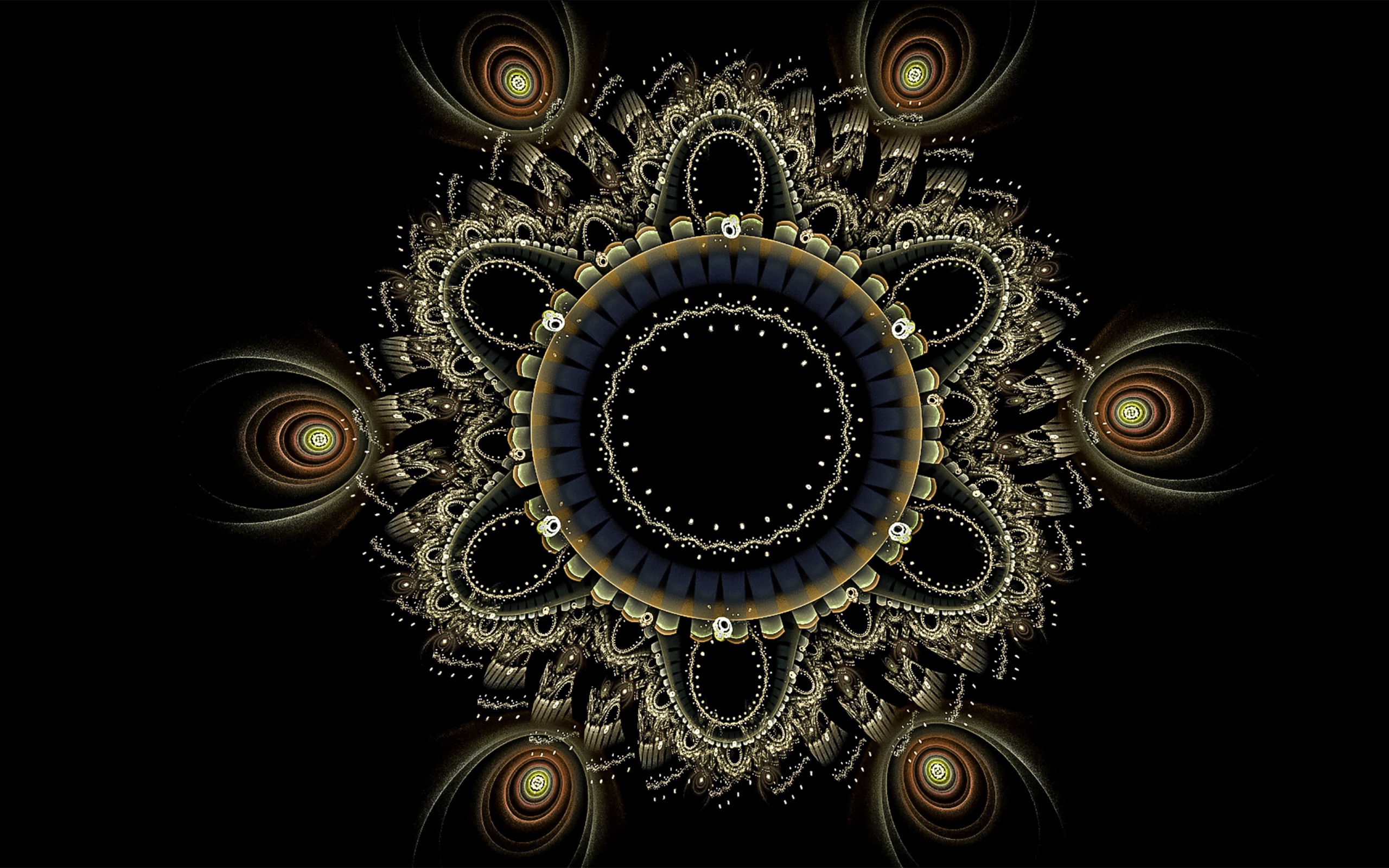 Красивый фрактальный рисунок мандала на черном фоне