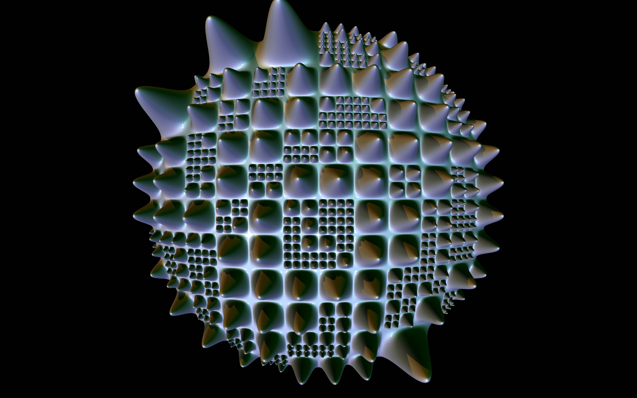 Фрактальная 3д сфера с шипами на черном фоне