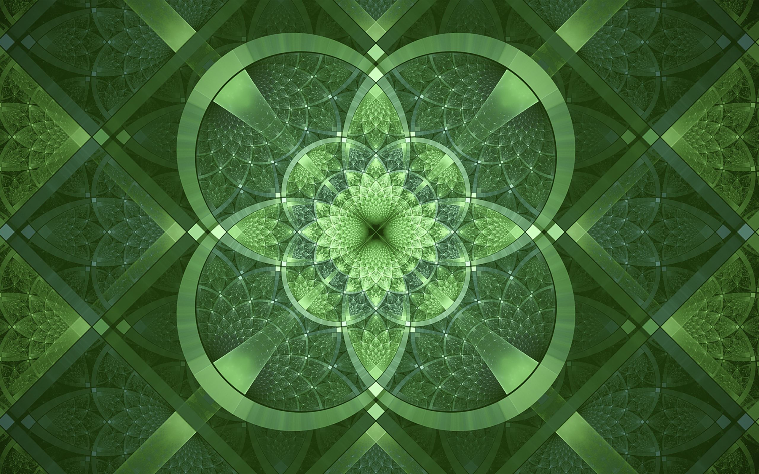 Фрактальный зеленый узор с фигурами