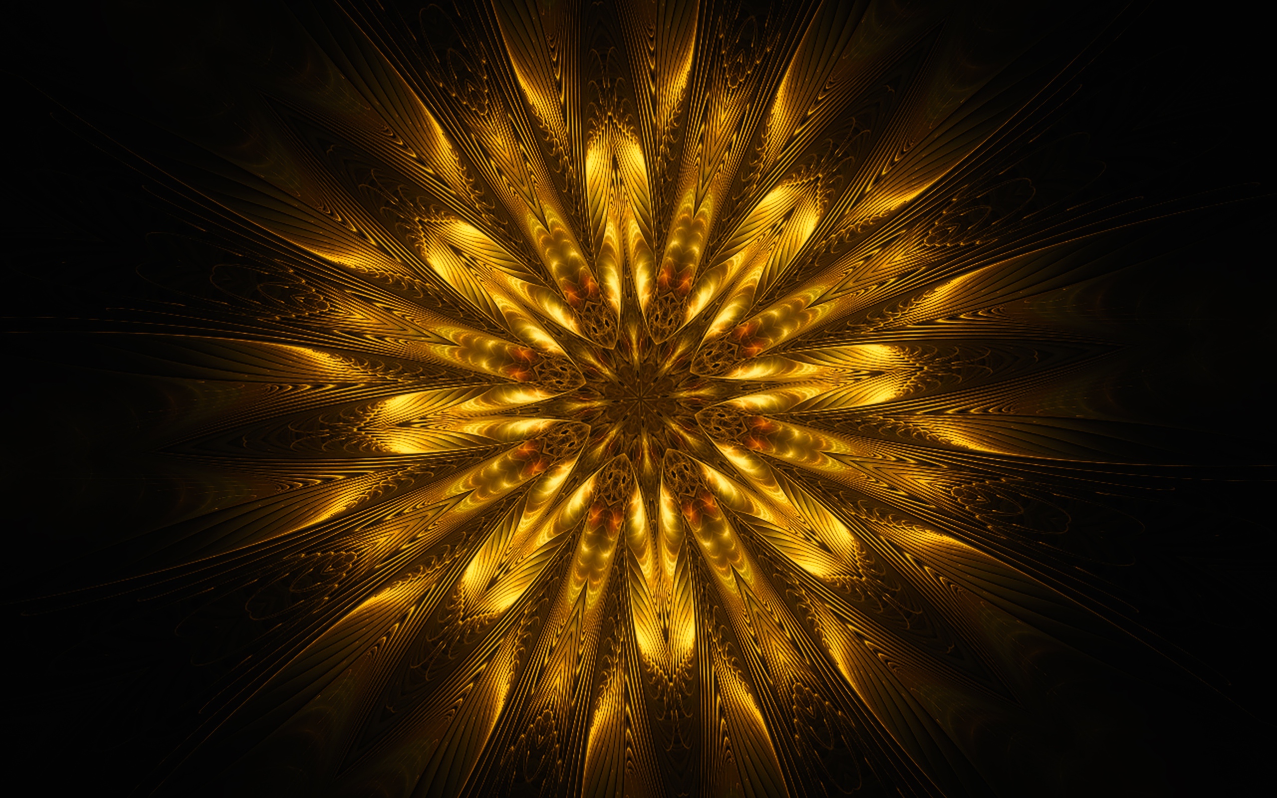 Золотой цветок мандала на черном фоне