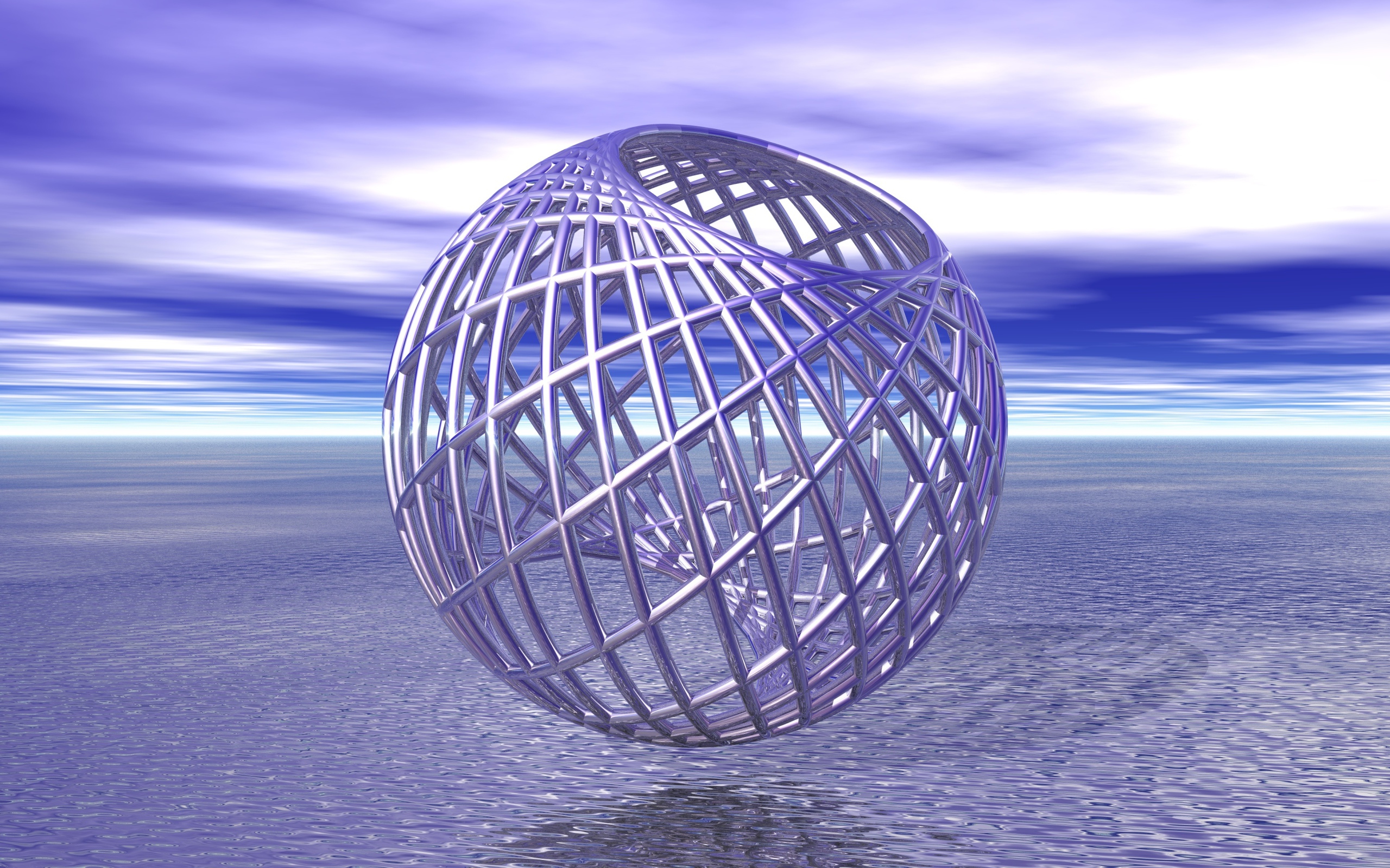 Металлическая круглая клетка над водой 3д графика