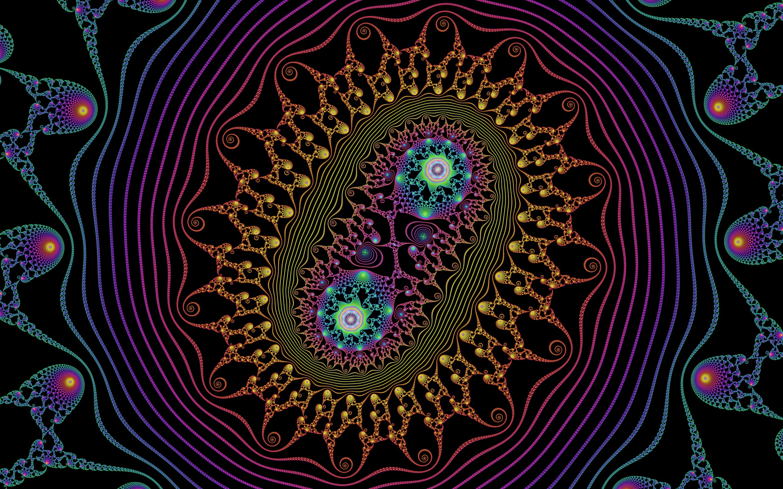 Разноцветный узор с бактериями на черном фоне