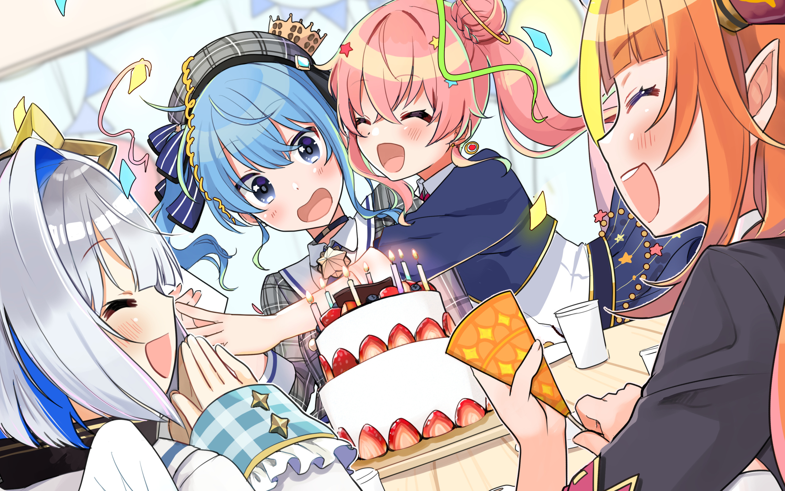 Девушки отмечают день рождения аниме  Виртуальный Ютубер