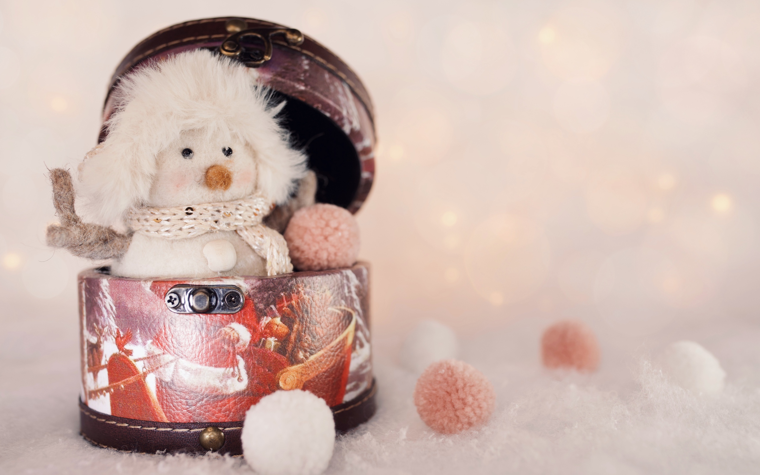 Маленький снеговик сидит в шкатулке 