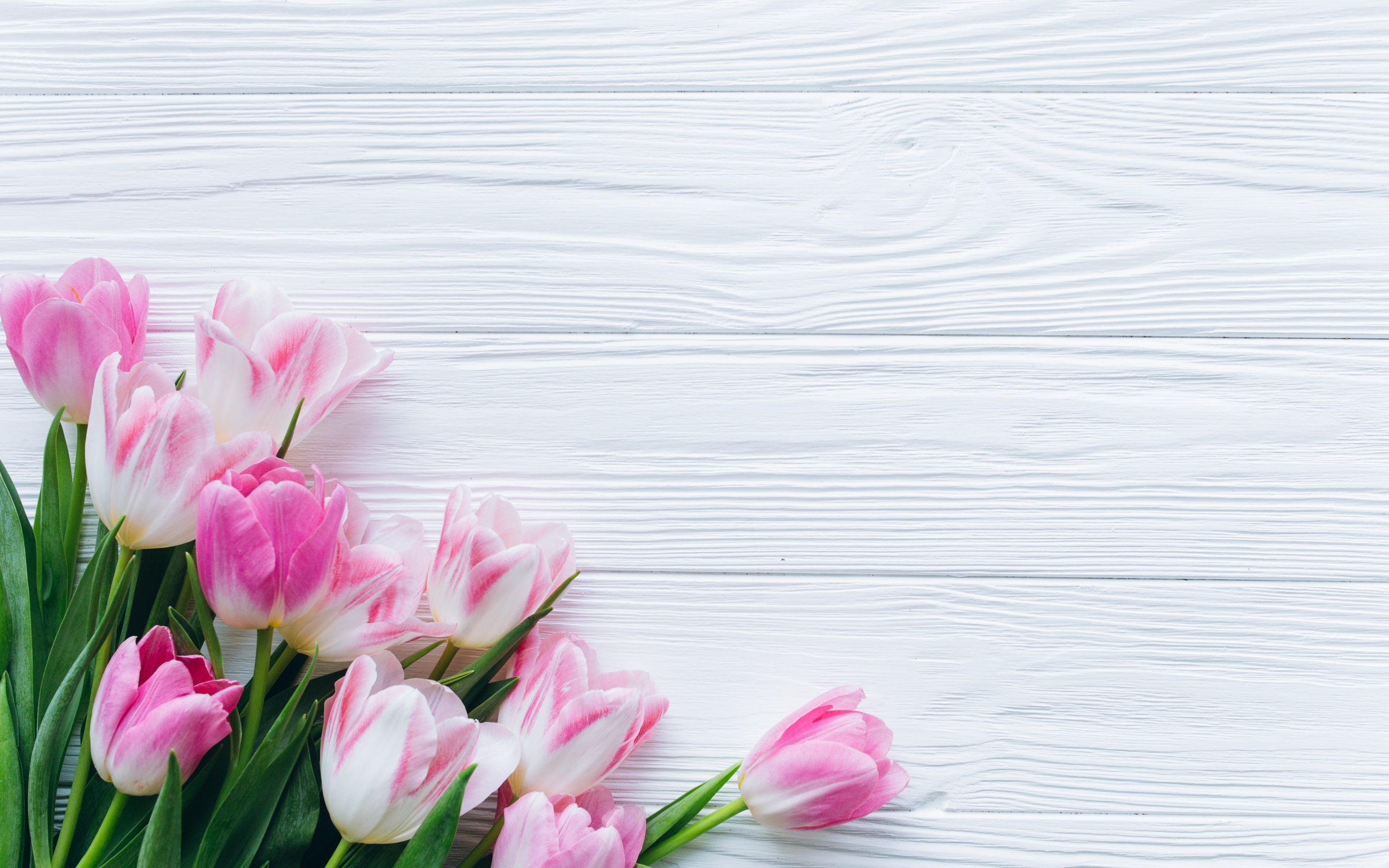 Красивый букет розовых тюльпанов на столе