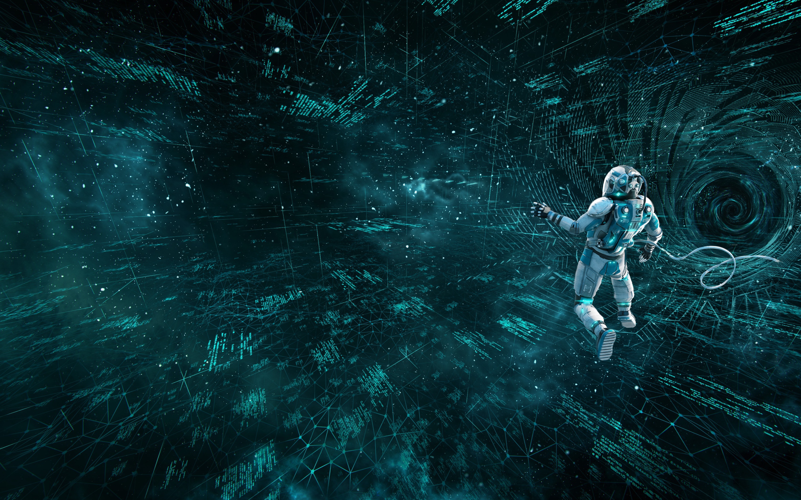 Мужчина астронавт в информационном космосе