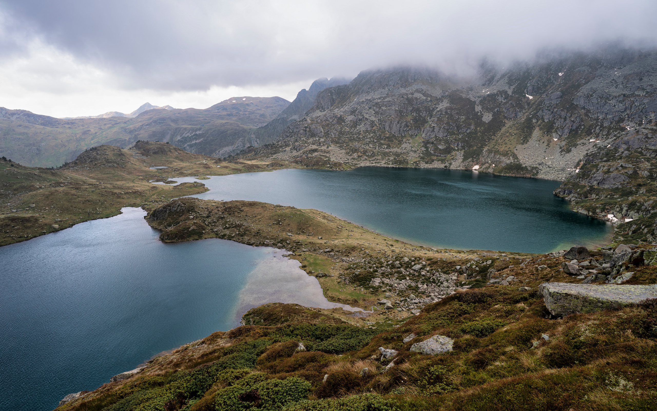 Mountain lakes in fog, France