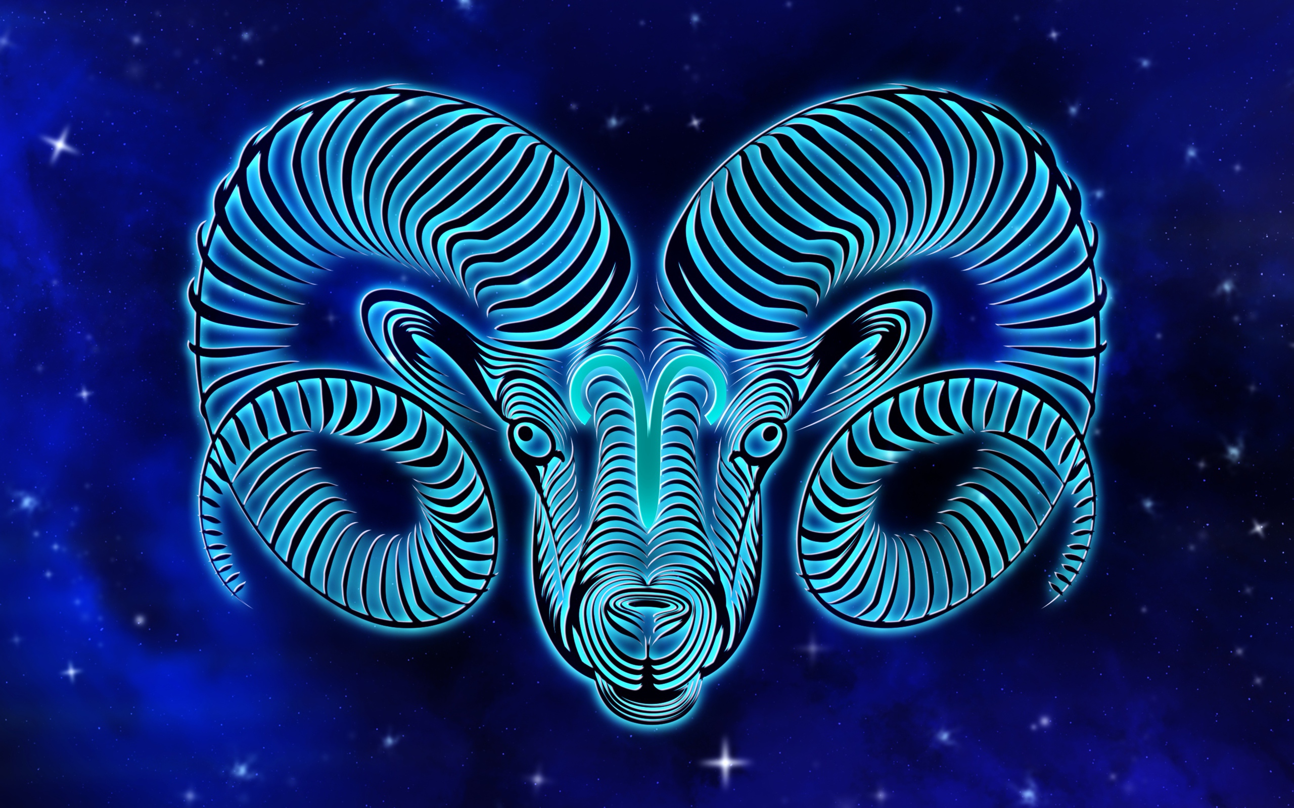Beautiful zodiac sign Aries on blue background