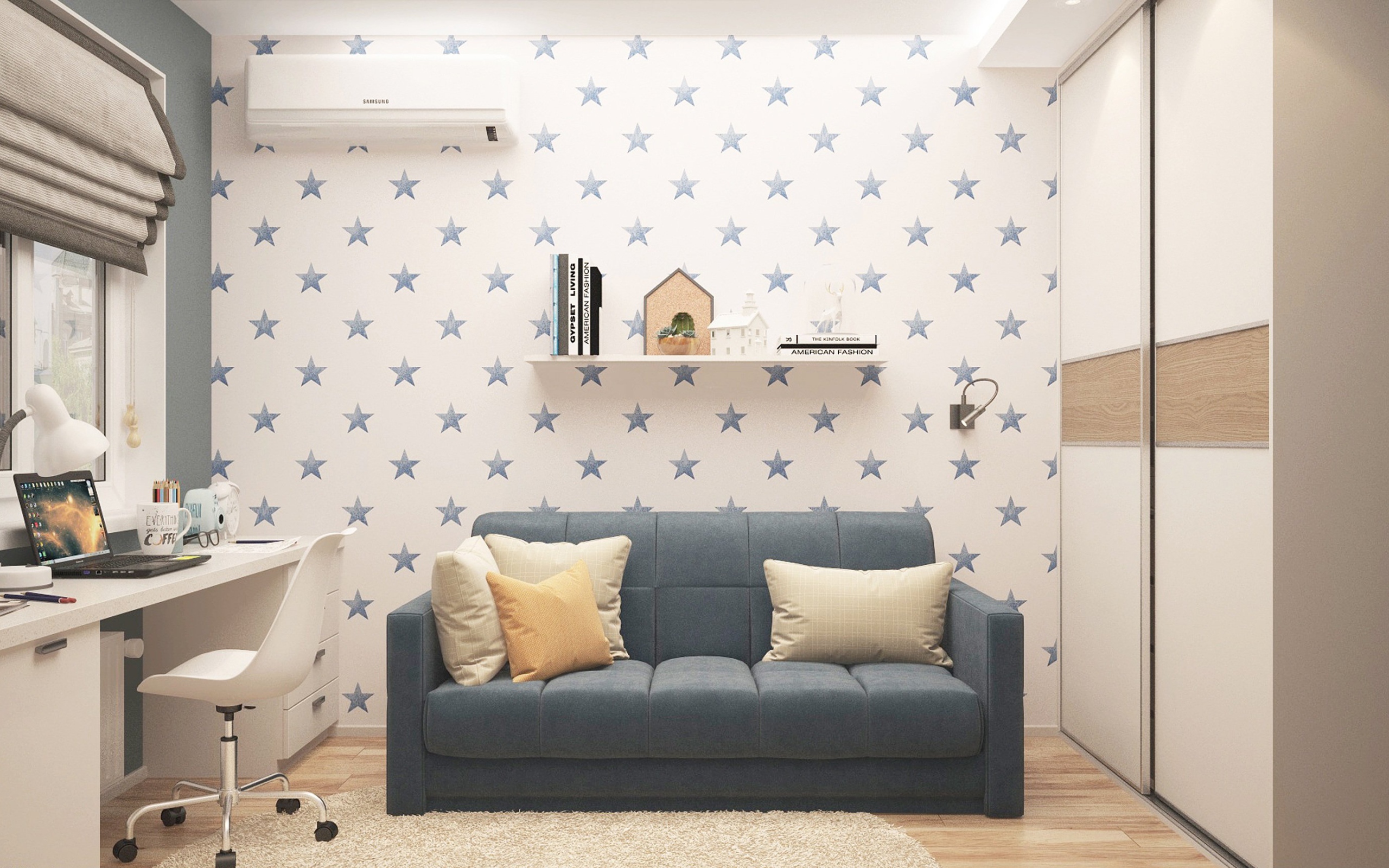 Серый диван с подушками в комнате 