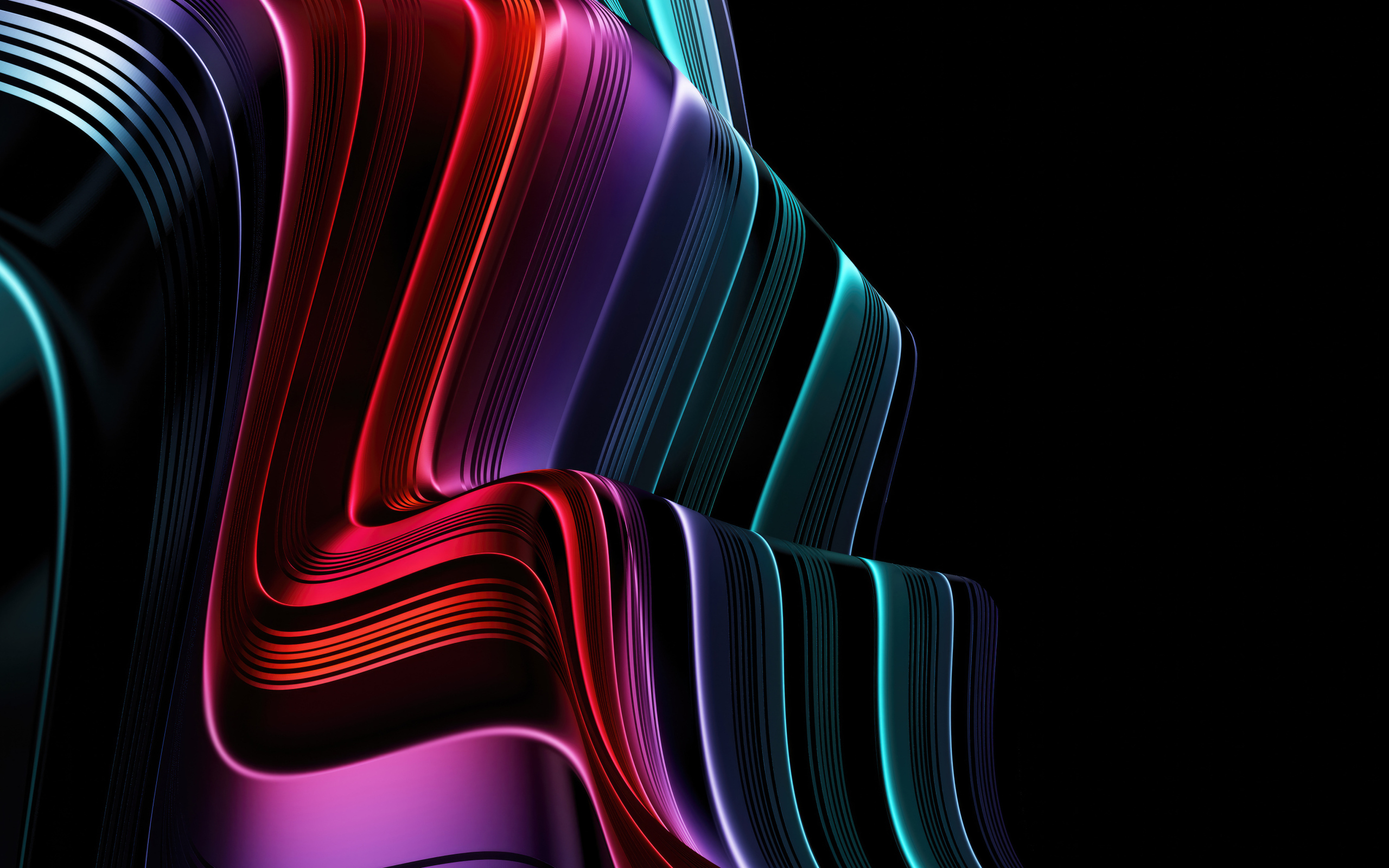 Разноцветные абстрактные волновые линии на черном фоне