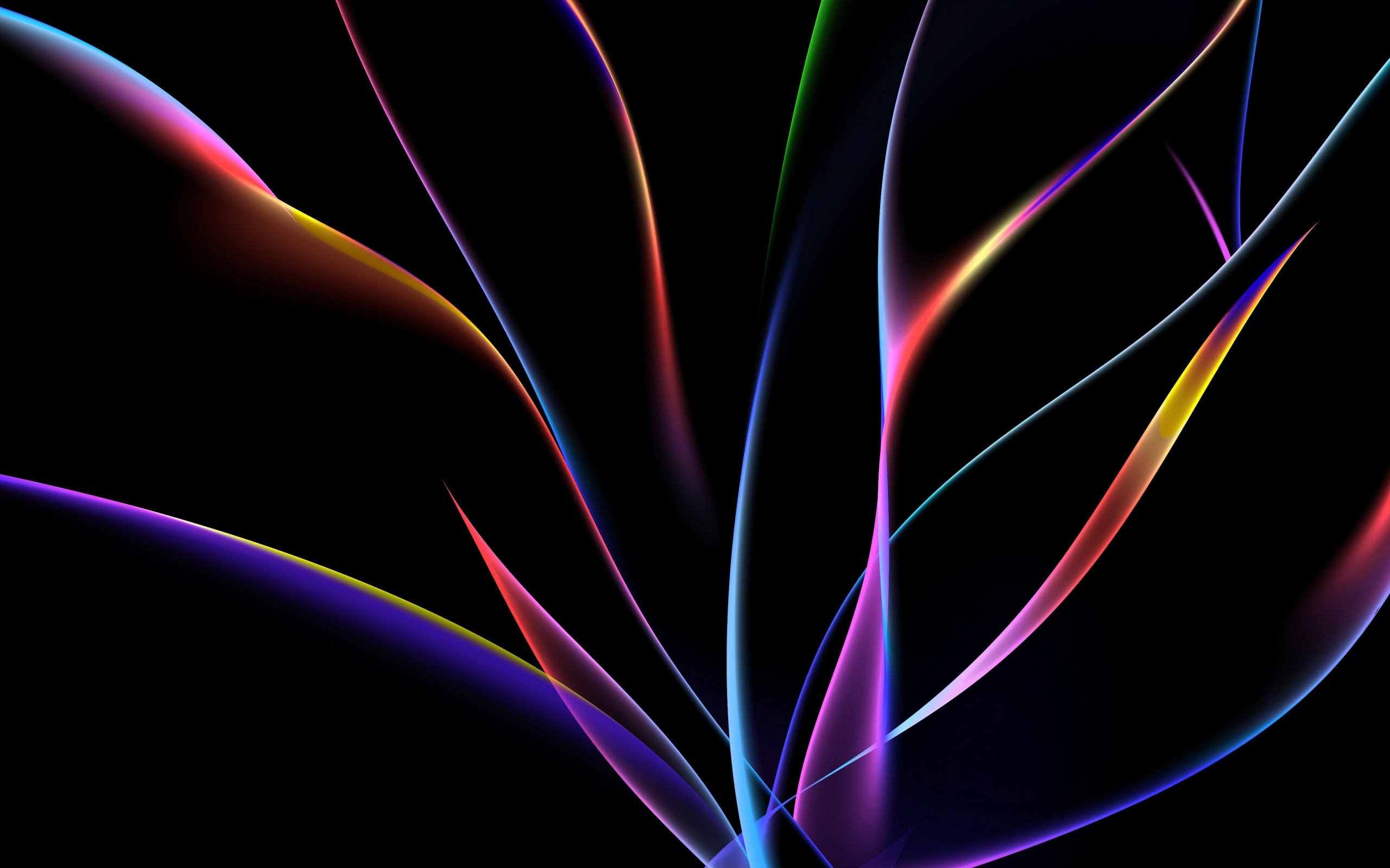 Разноцветные неоновые волны на черном фоне