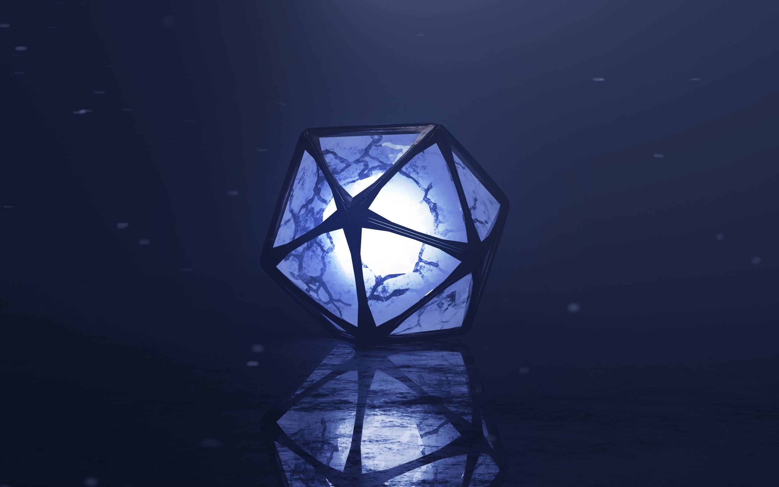 Многогранник с ярким шаром внутри 3д графика