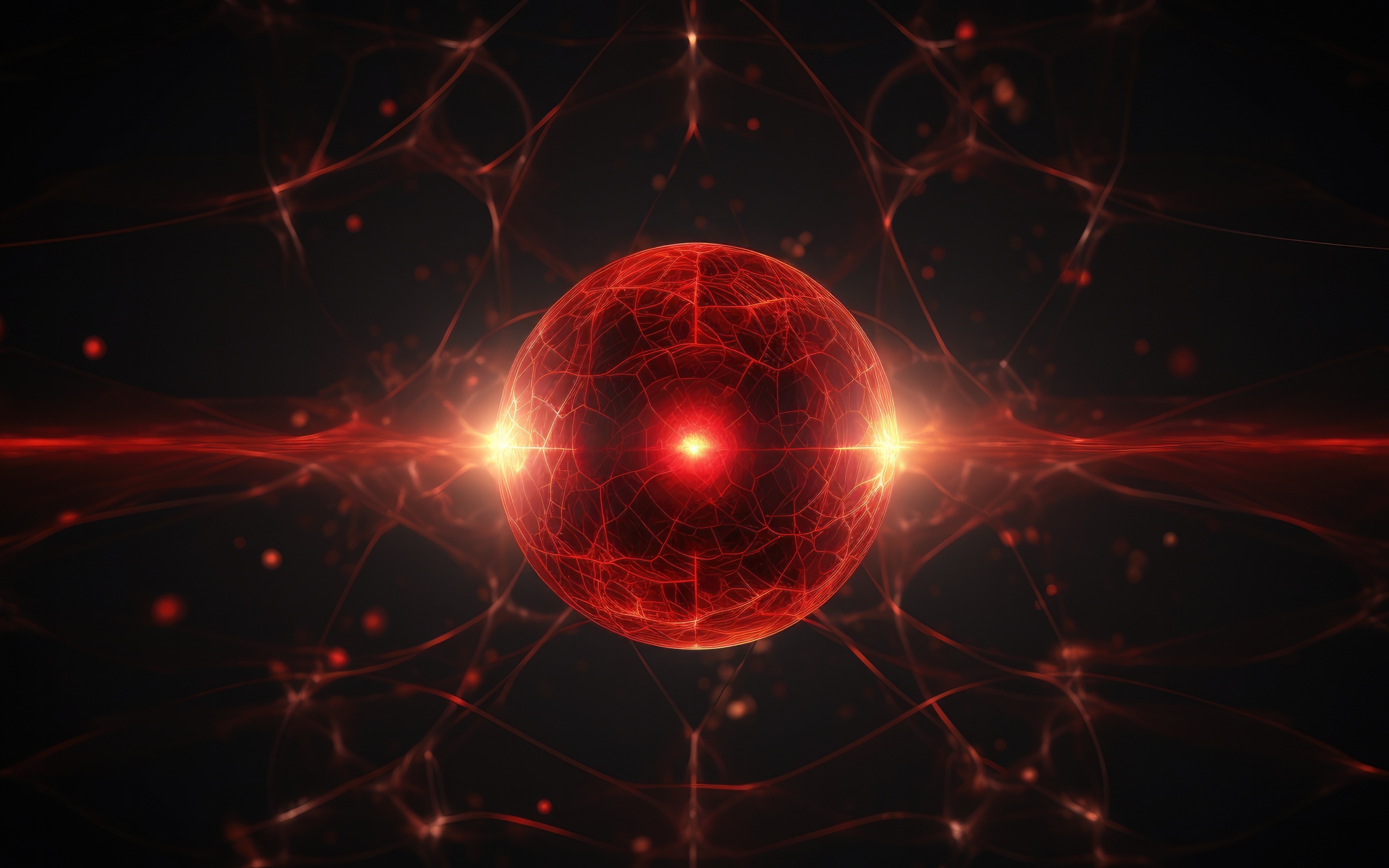 Красная космическая сфера с яркой вспышкой