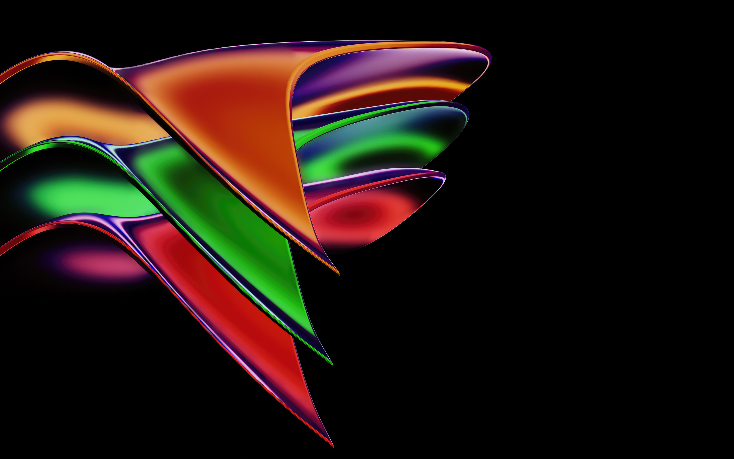 Необычной формы разноцветные фигуры на черном фоне