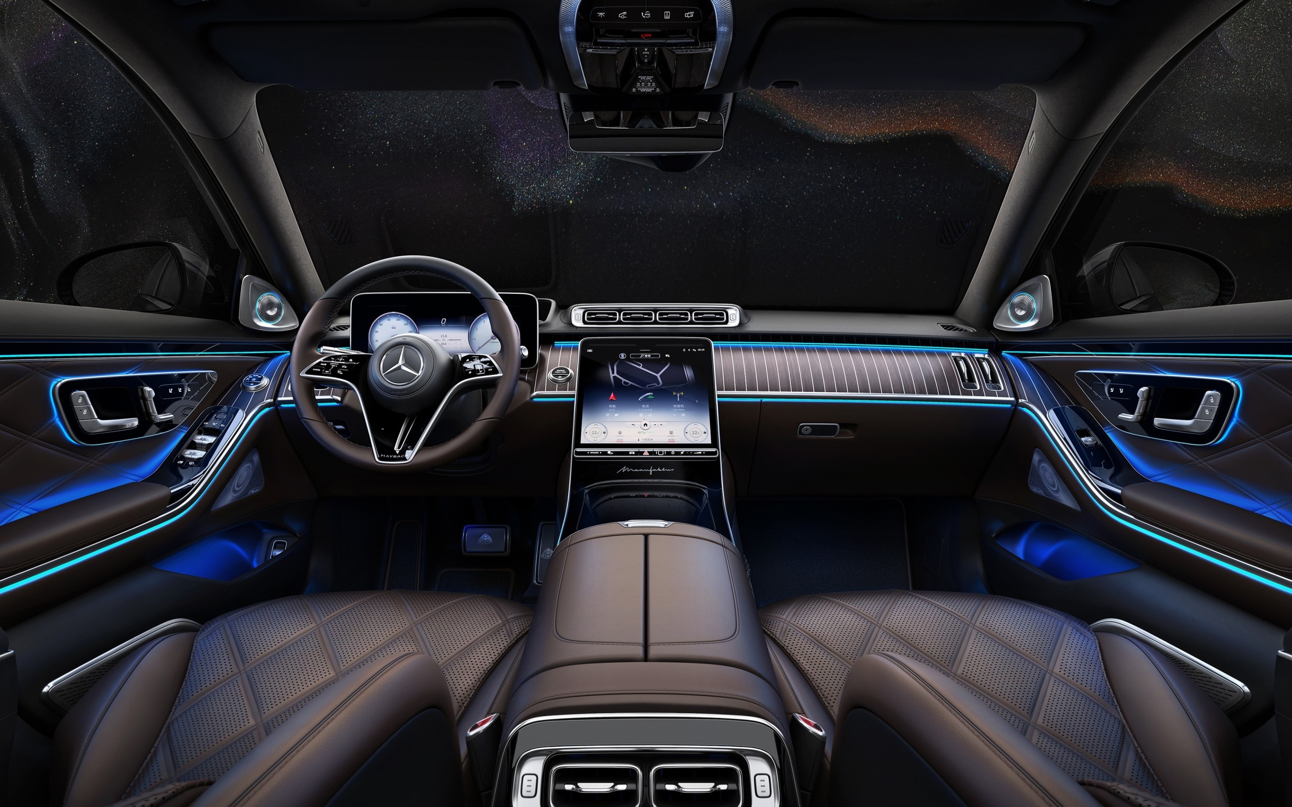 Черный кожаный салон автомобиля Mercedes MAYBACH S 680 4MATIC