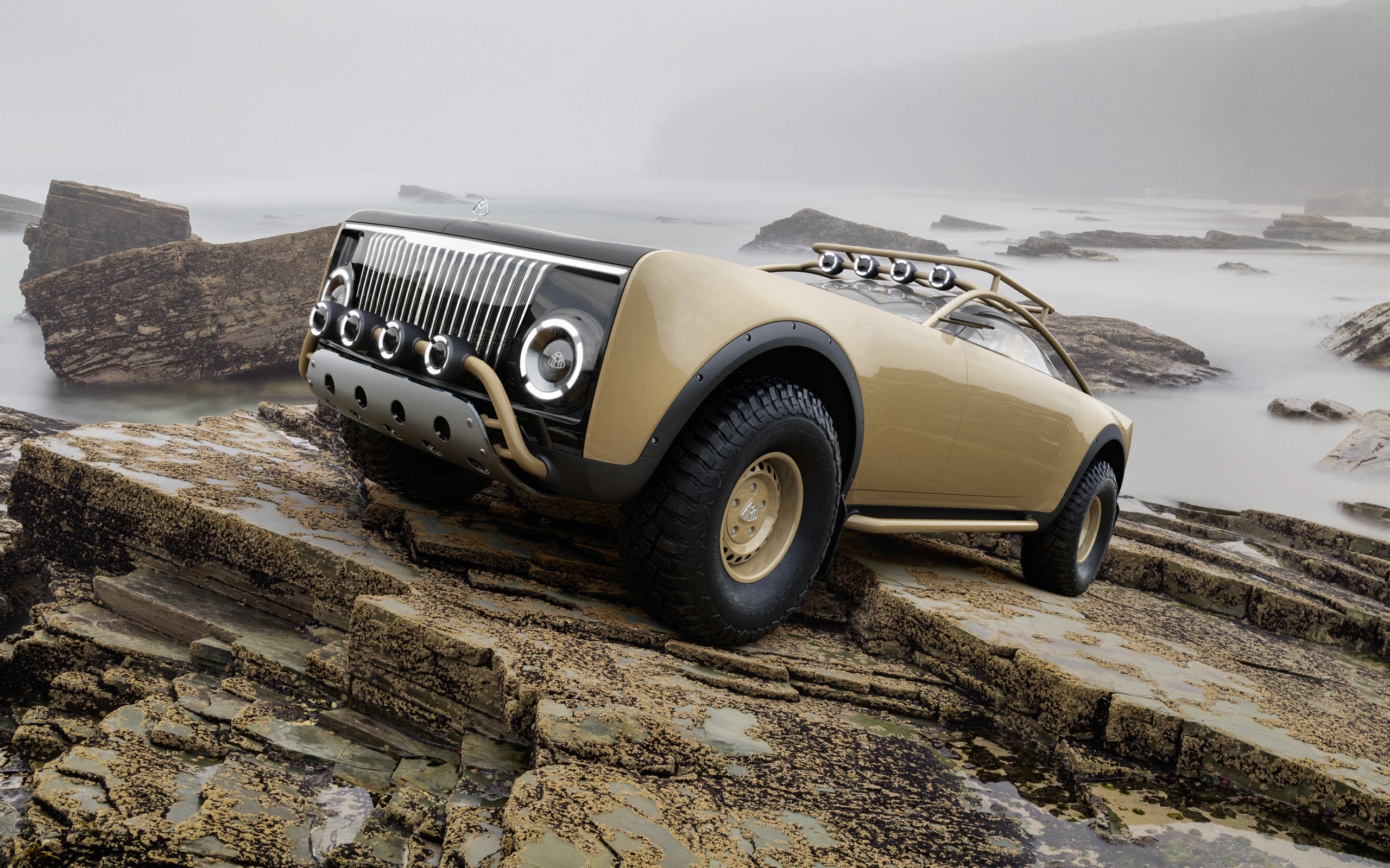 Автомобиль Maybach With Virgil Abloh стоит на камнях