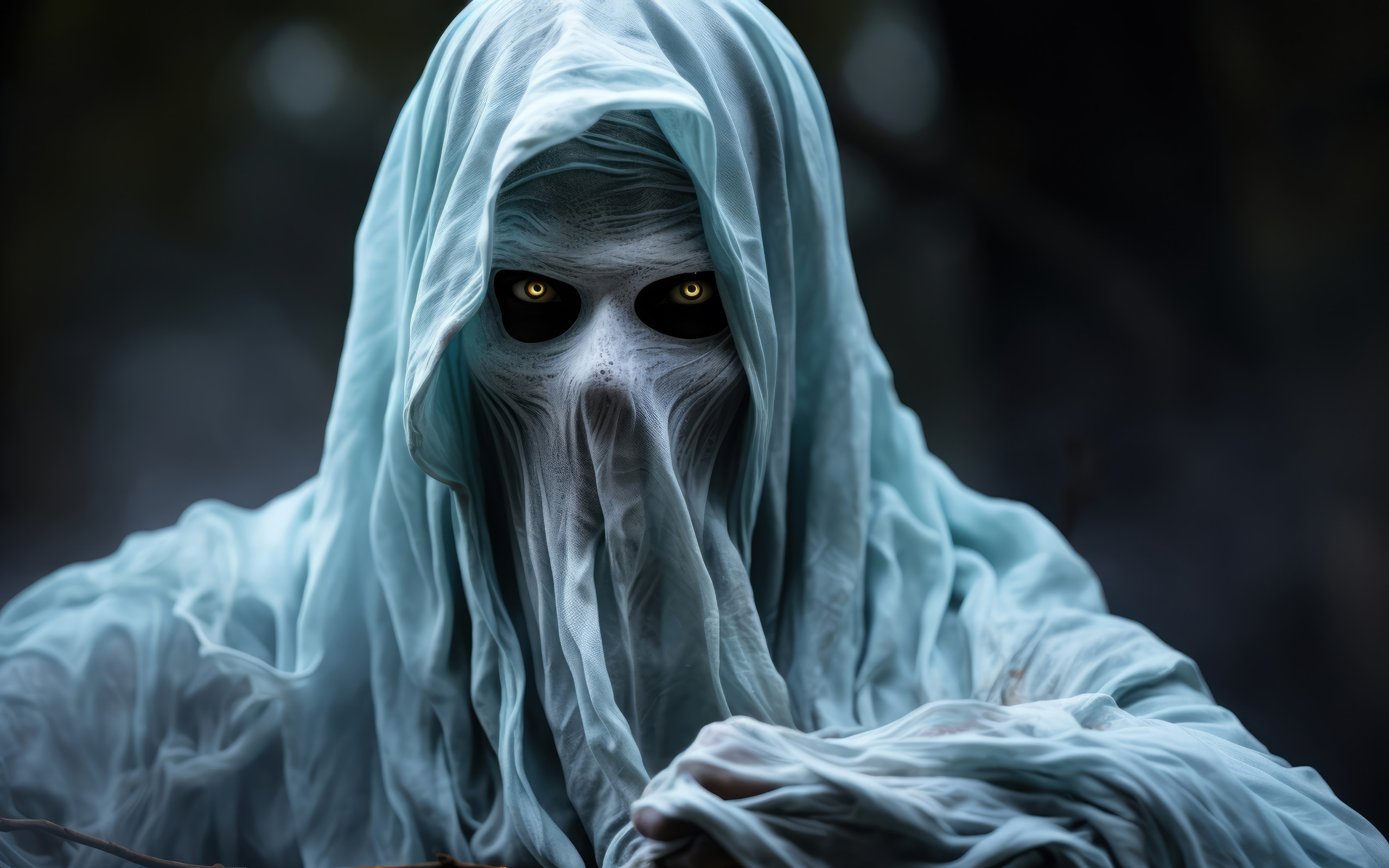 Белый призрак со светящимися глазами