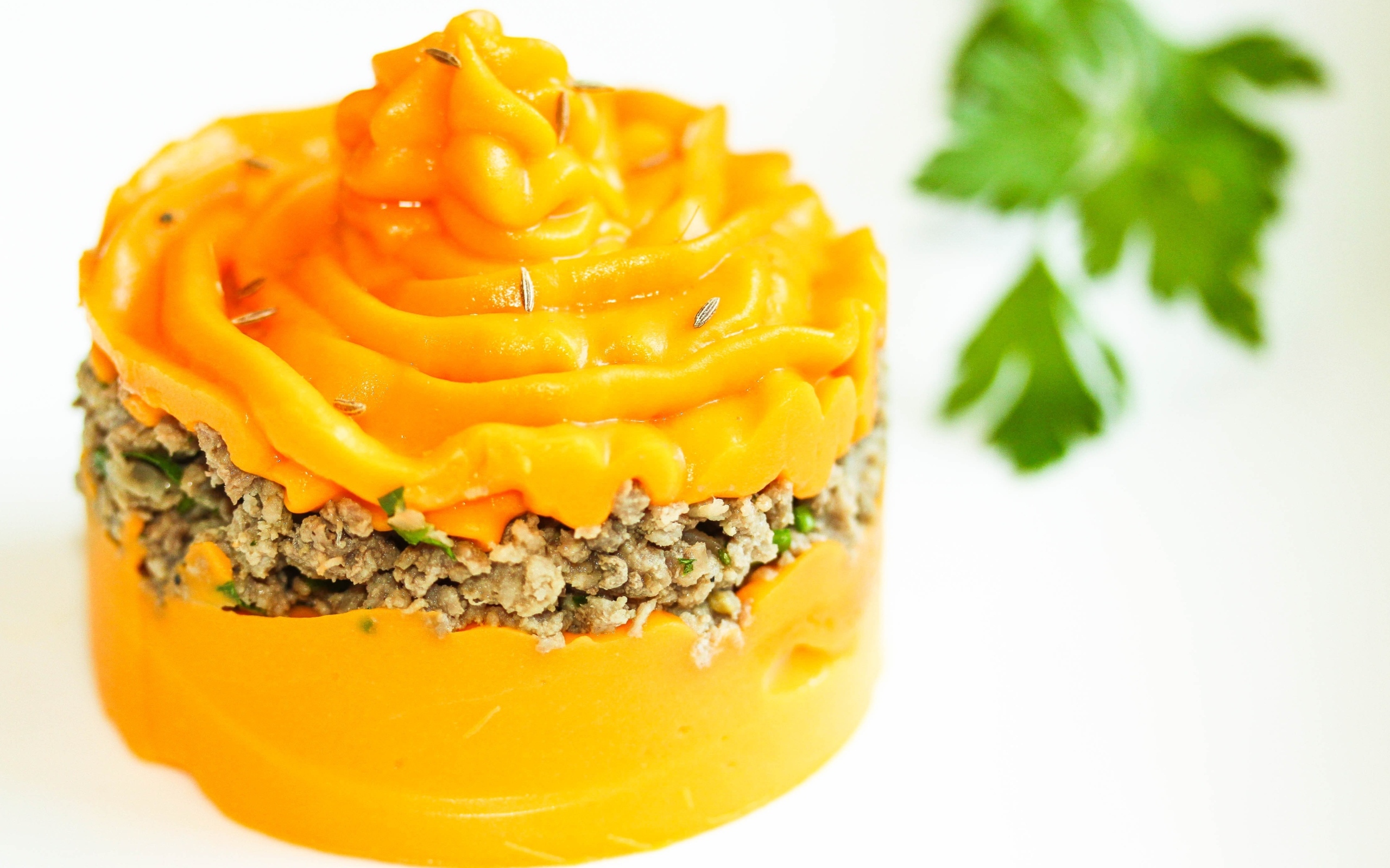 Тыквенное пюре с мясом на тарелке