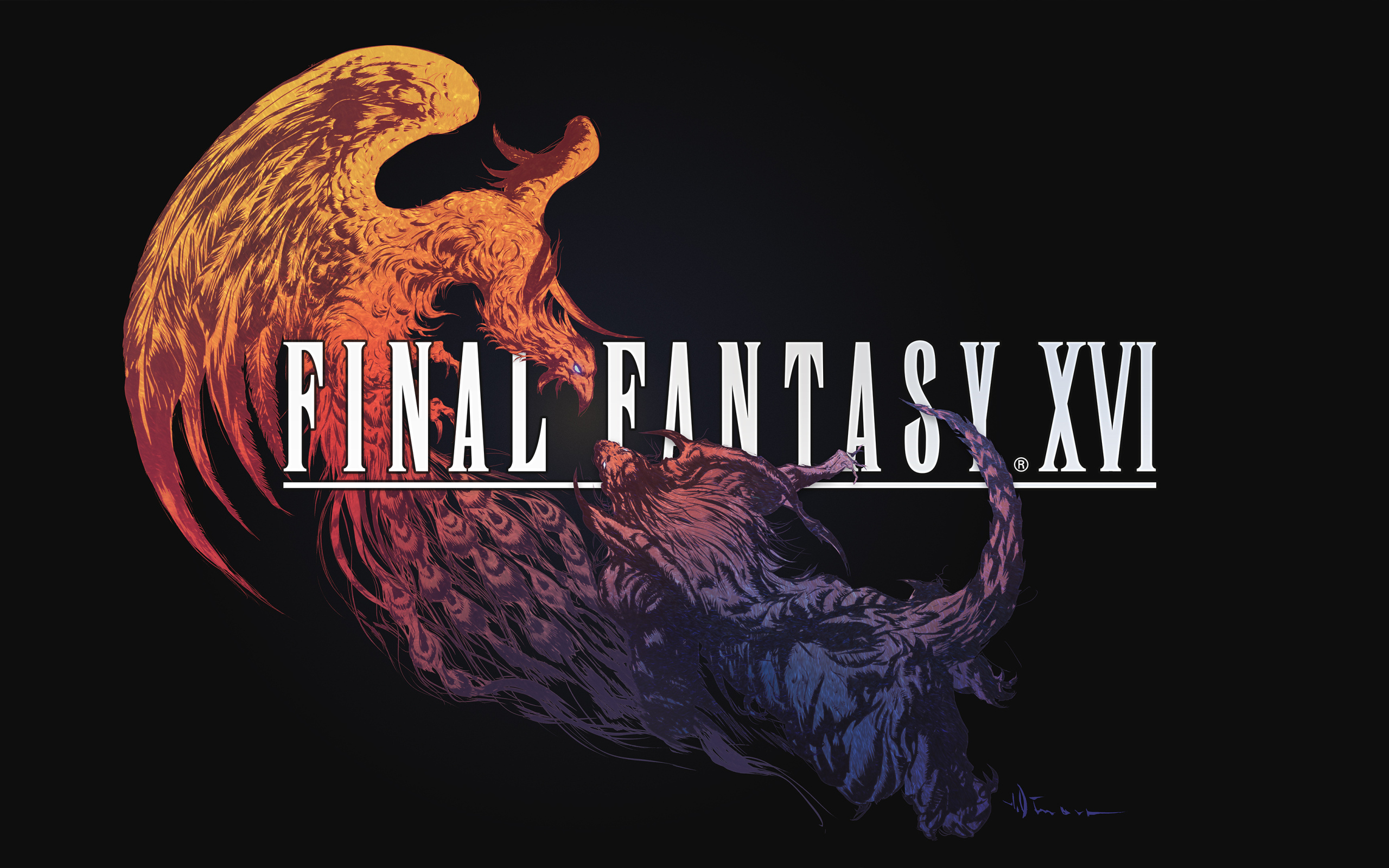 Постер компьютерной игры Final Fantasy XVI на черном фоне
