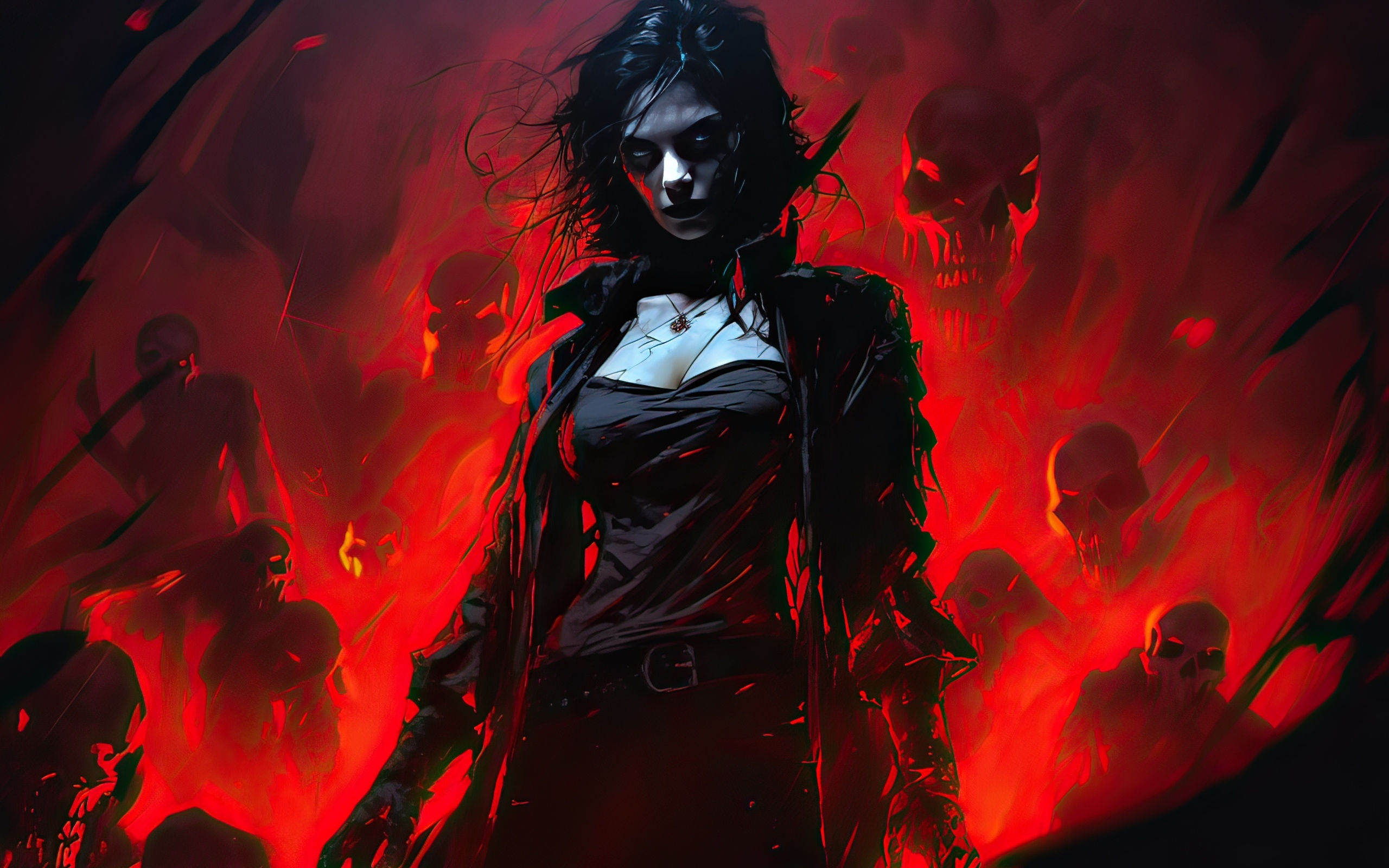 Девушка солдат сражается со скелетами