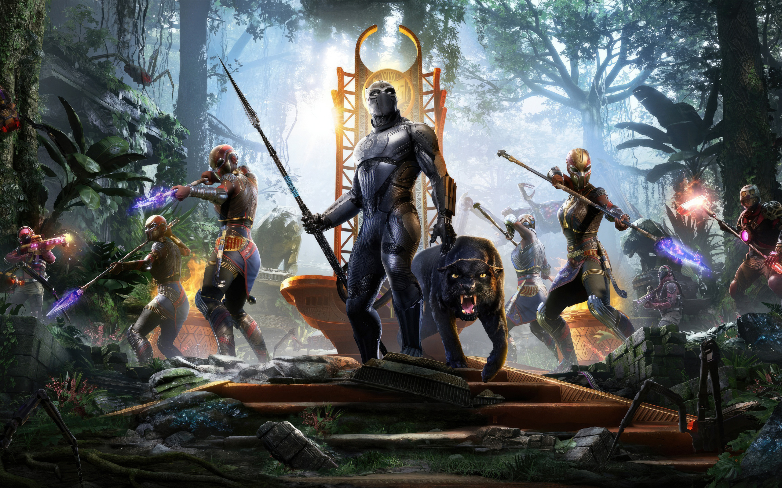 Супергерои Марвел с оружием в лесу