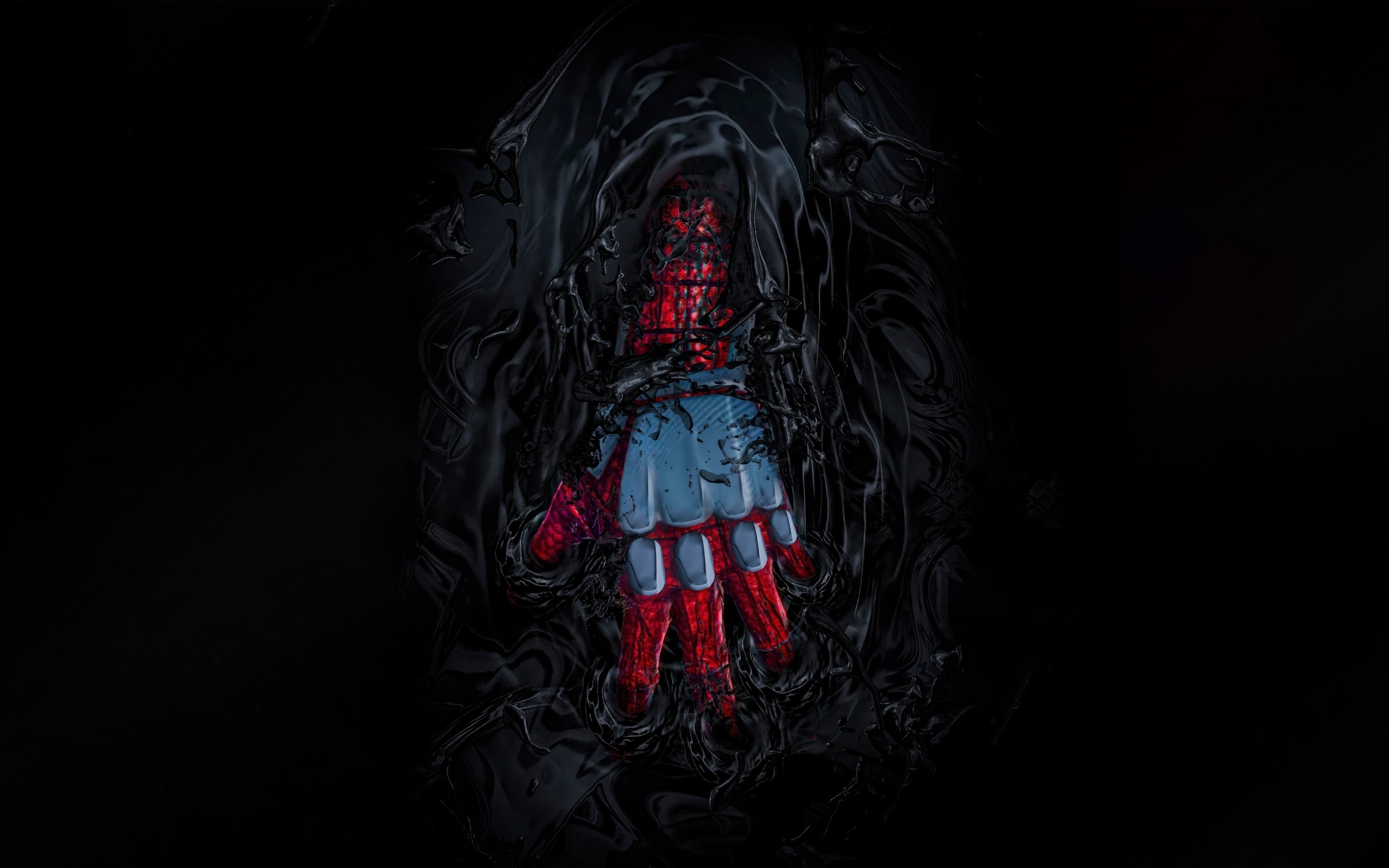 Рука Спайдермена погружается в черную массу