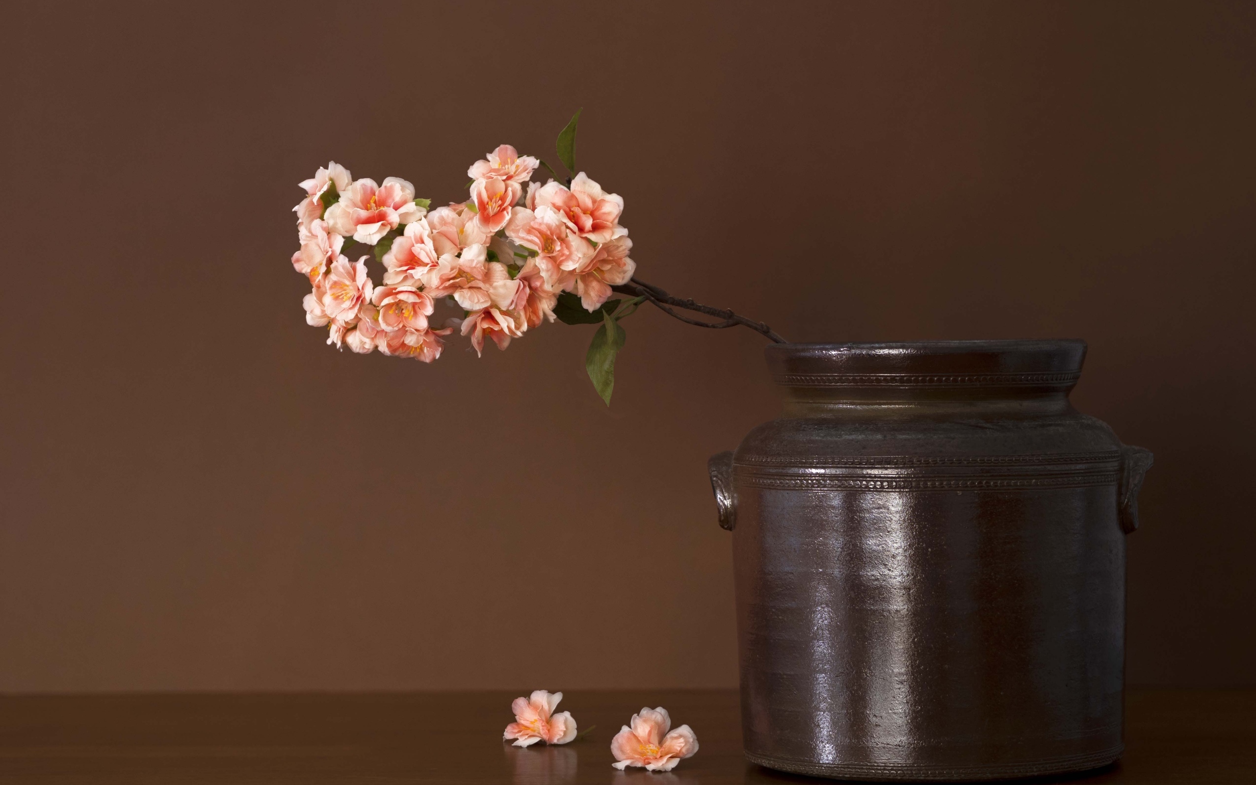 Ветка с розовыми цветами в вазе на столе