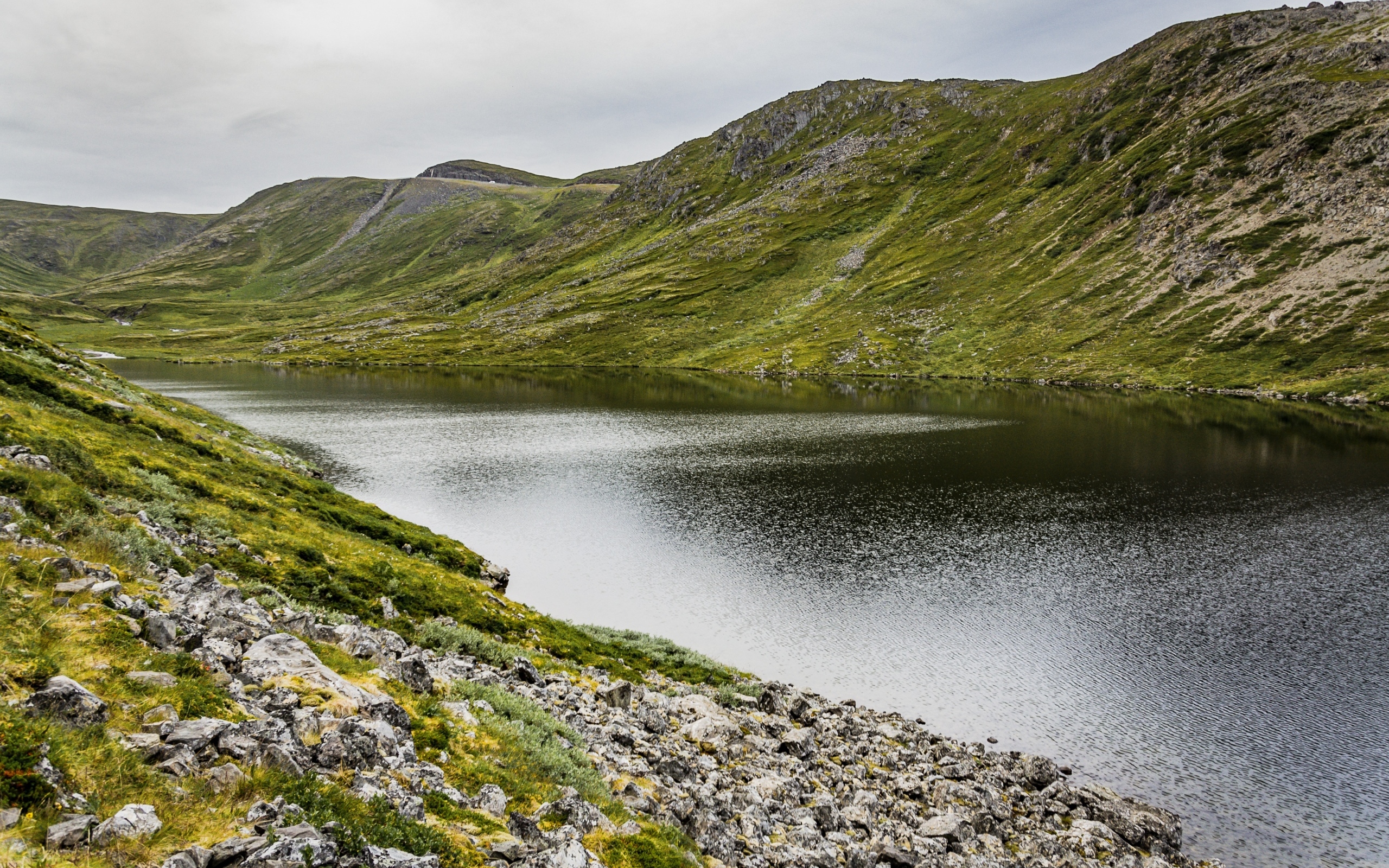 Спокойная река у покрытых зеленью холмов