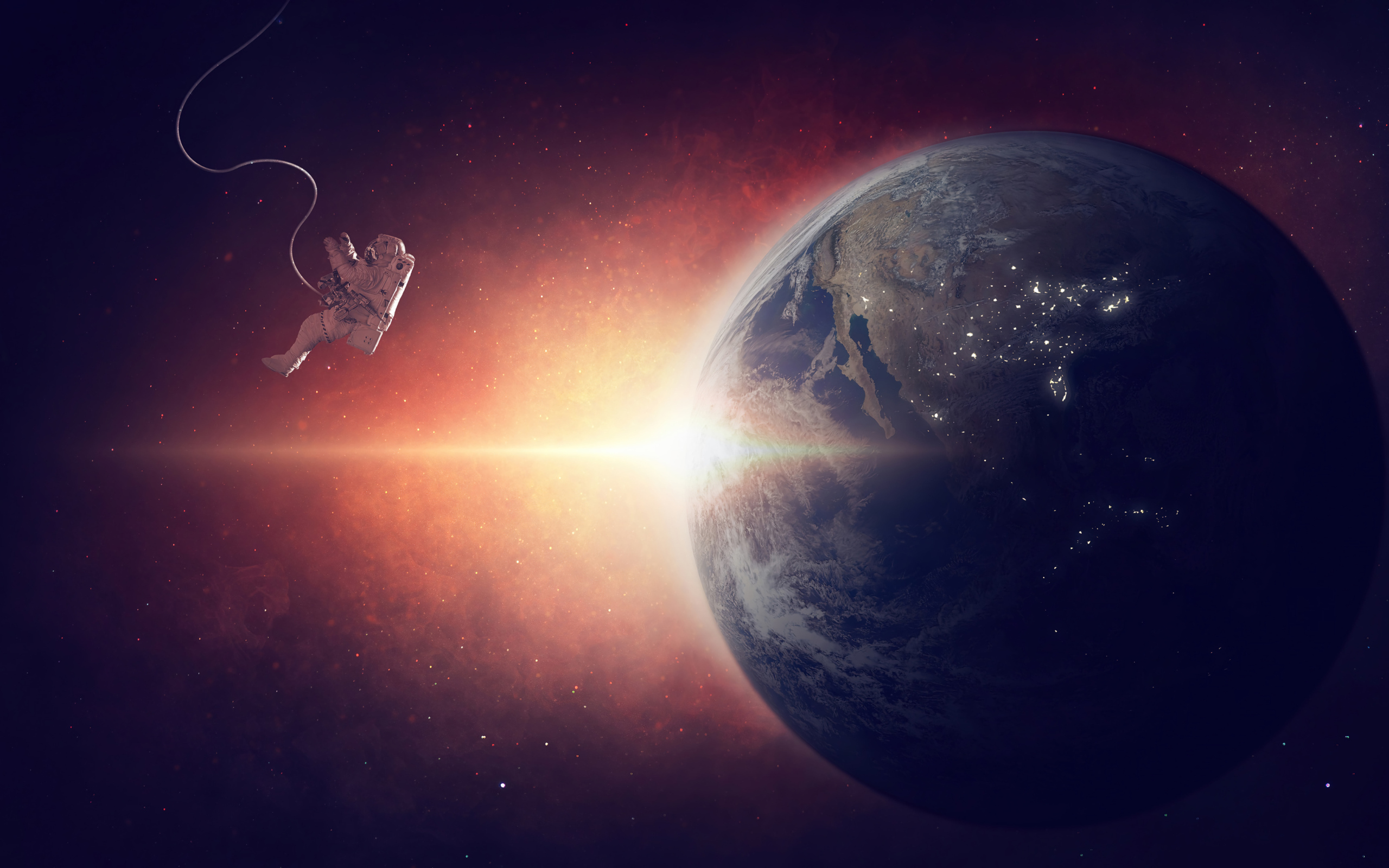 Астронавт в открытом космосе на фоне планеты земля