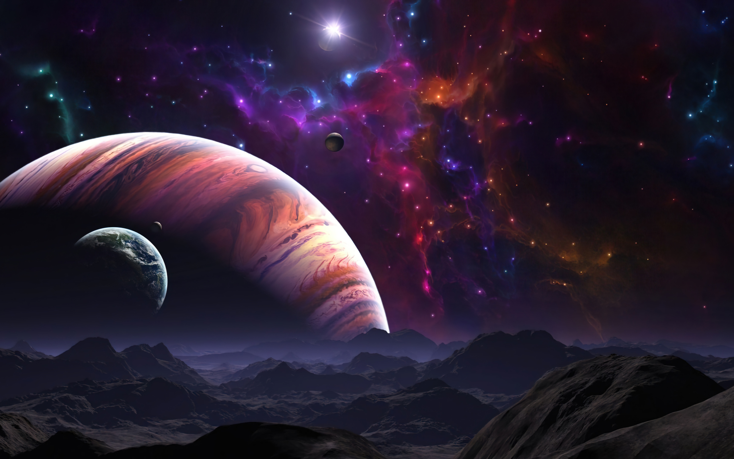 Вид на планеты и звездную туманность в космосе