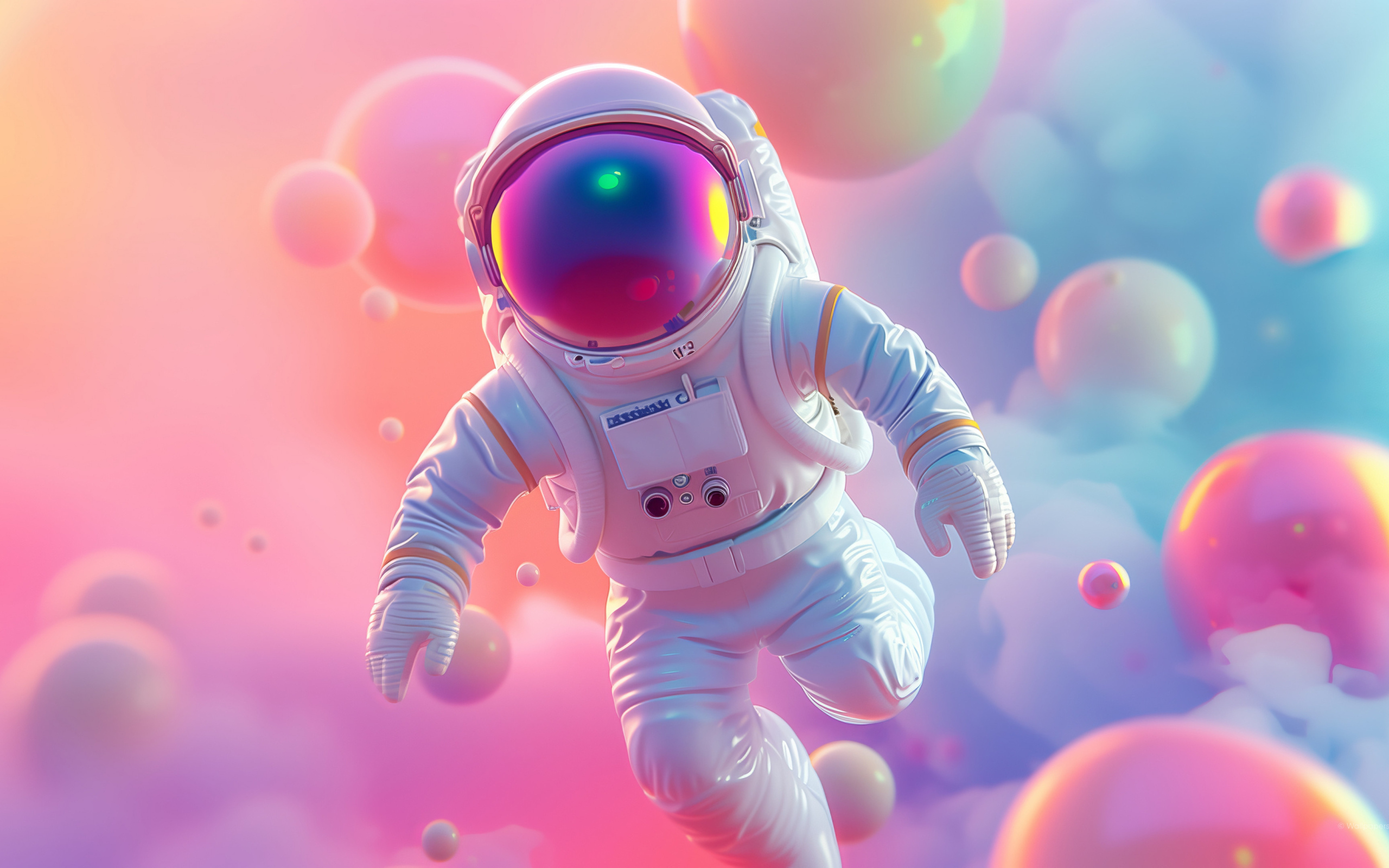 Астронавт в розовых пузырях 3д графика