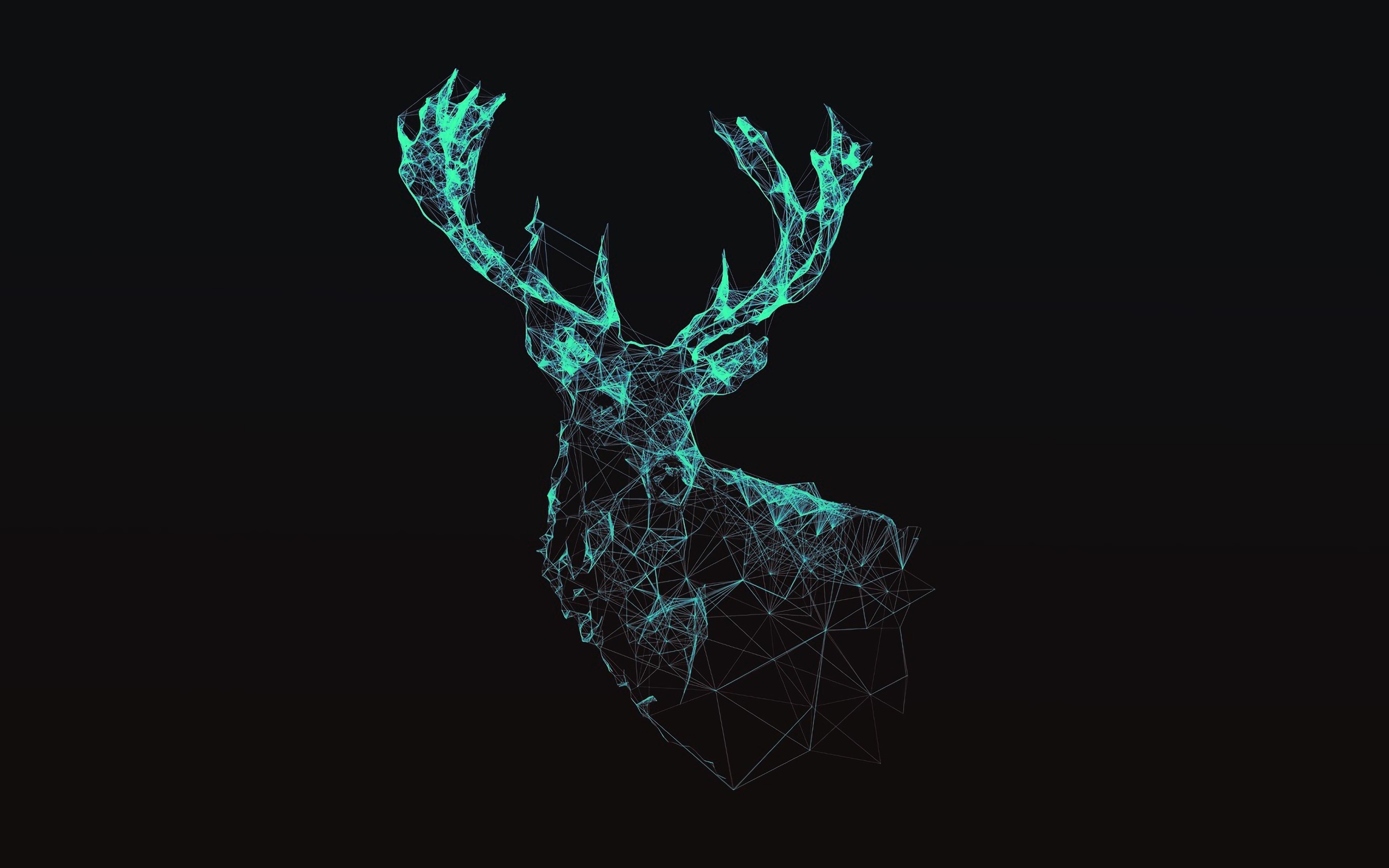 Олень 3д из неоновых линий на черном фоне
