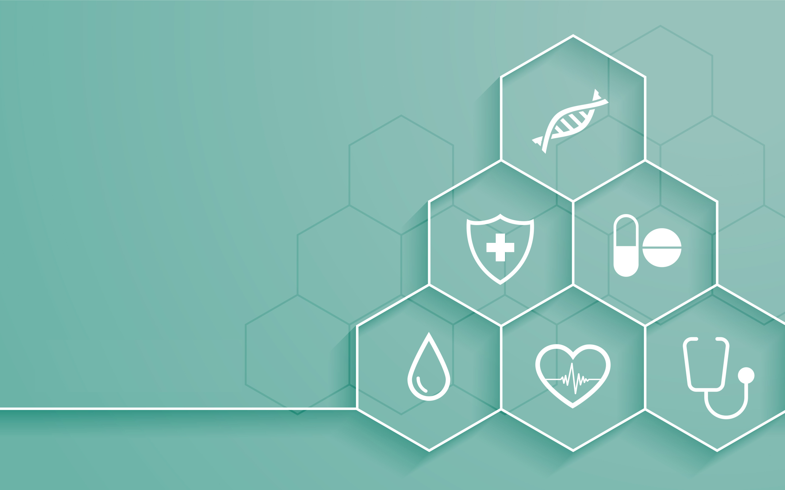 Соты с медицинскими элементами на голубом фоне