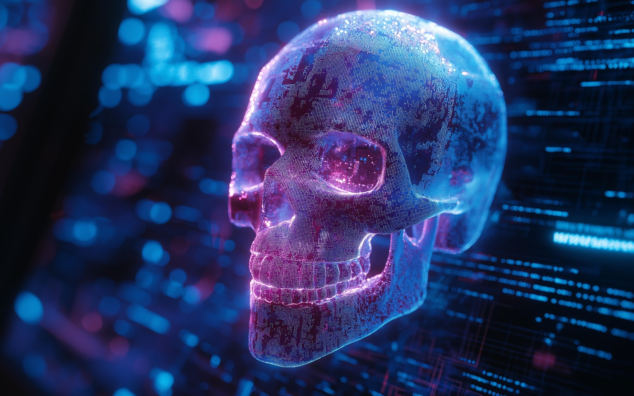 Неоновый фиолетовый цифровой череп