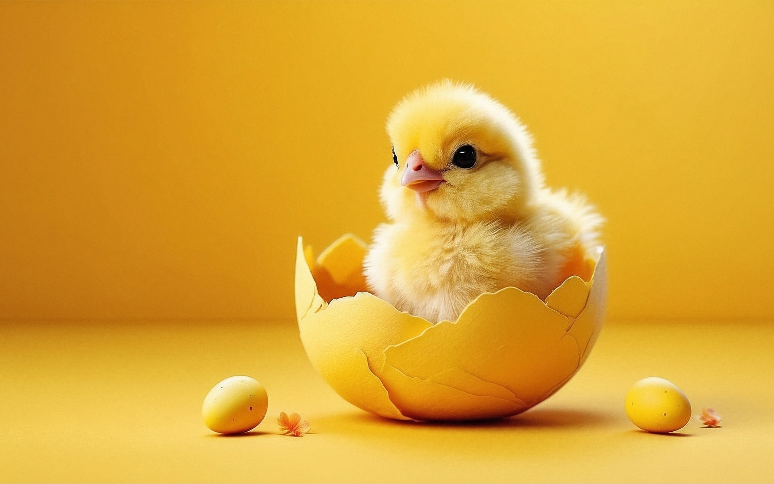 Маленький желтый цыпленок в скорлупе