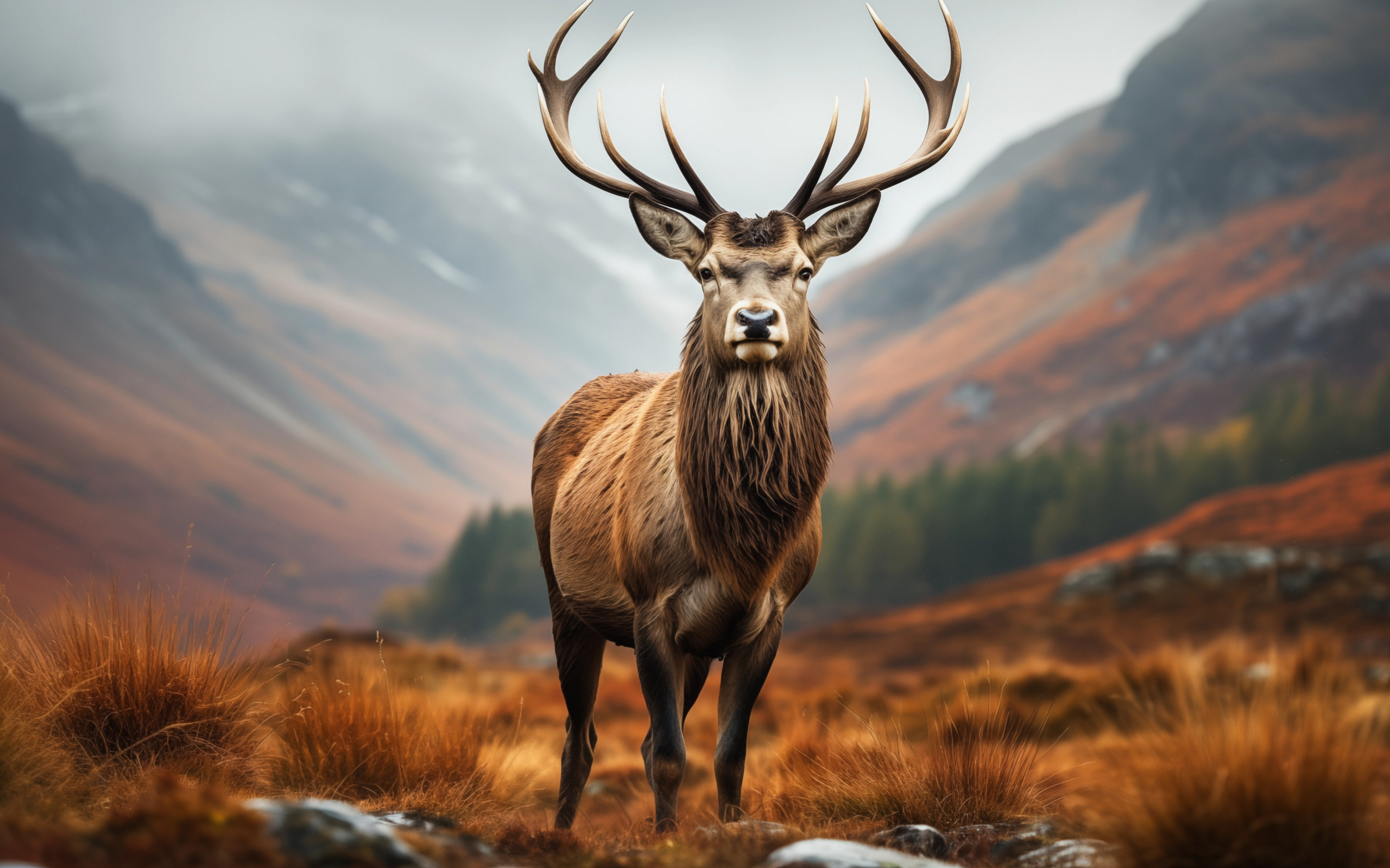 Олень с большими рогами в горах