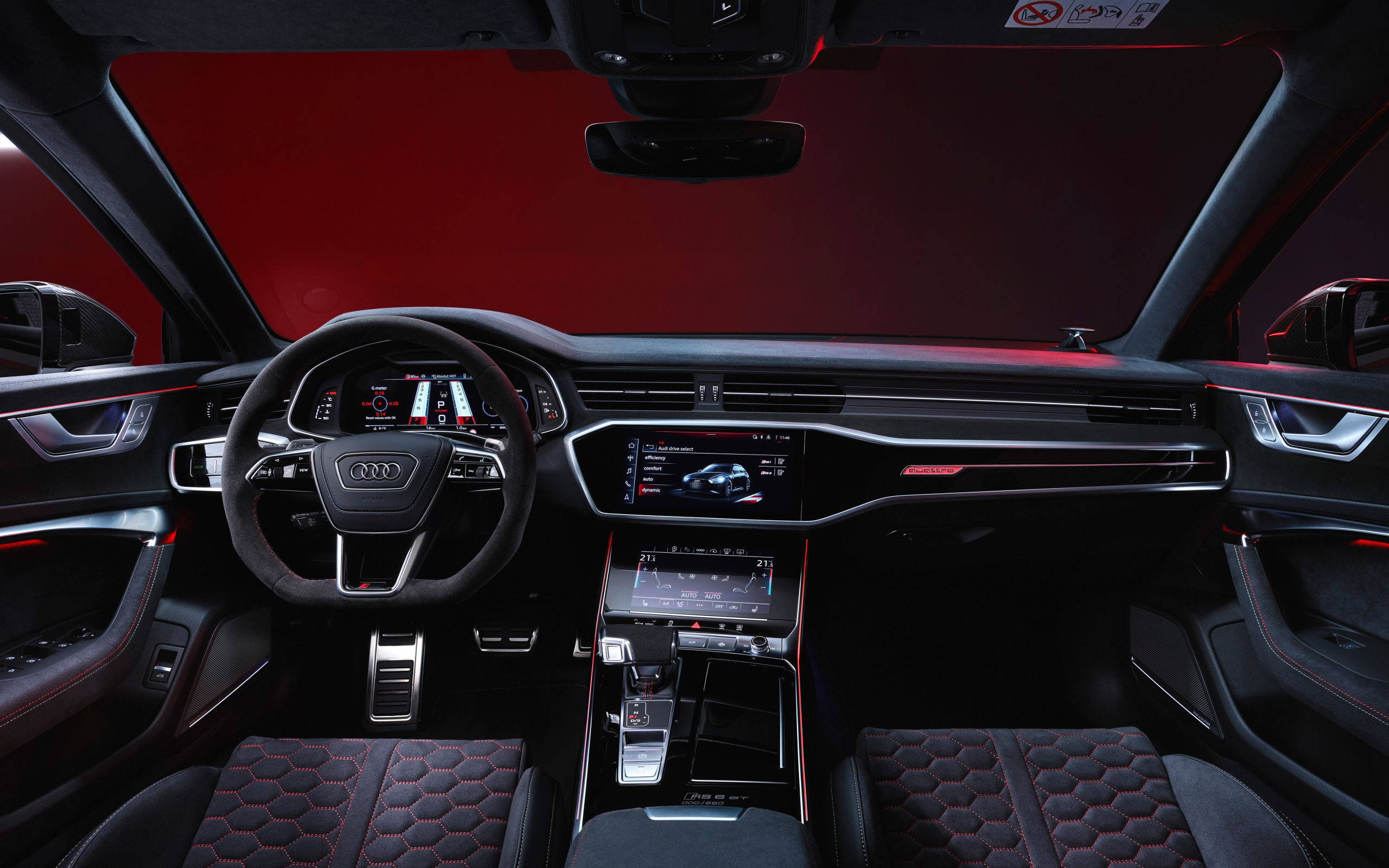 Черный салон автомобиля Audi RS 6 Avant GT 2024 года