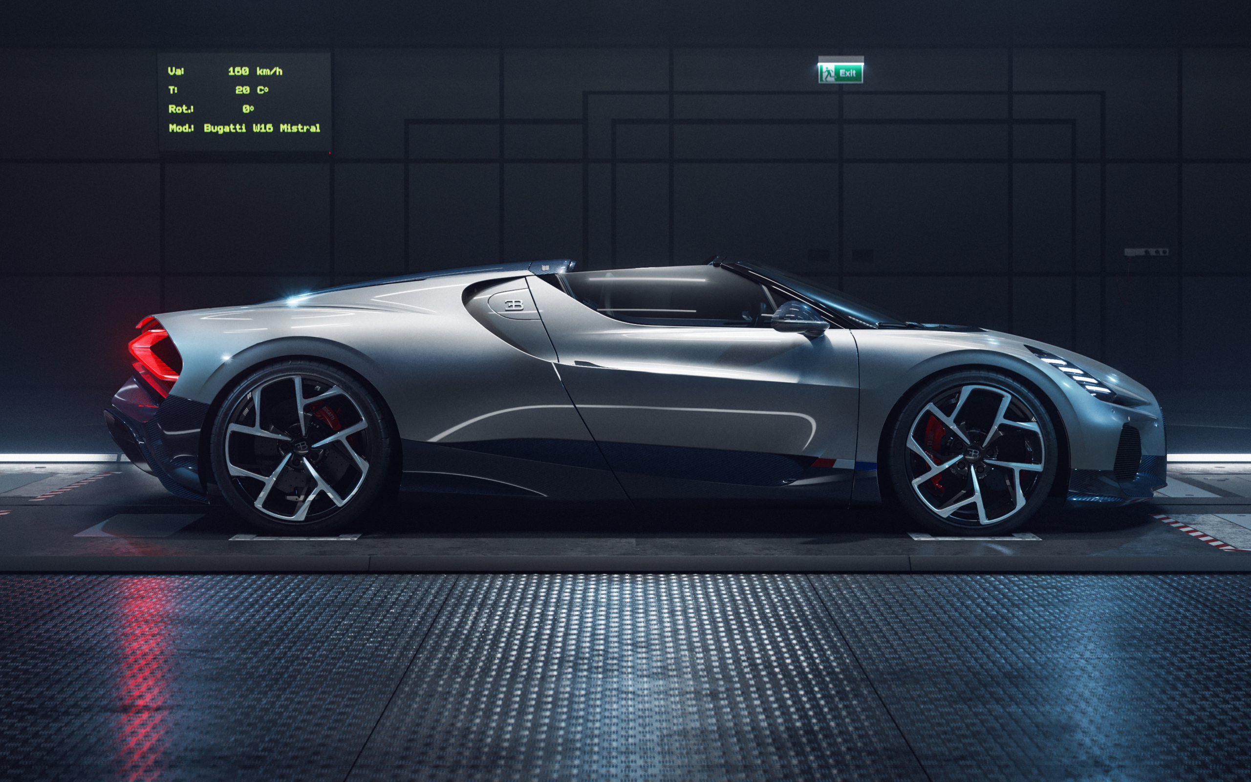 Серебристый автомобиль Bugatti Mistral