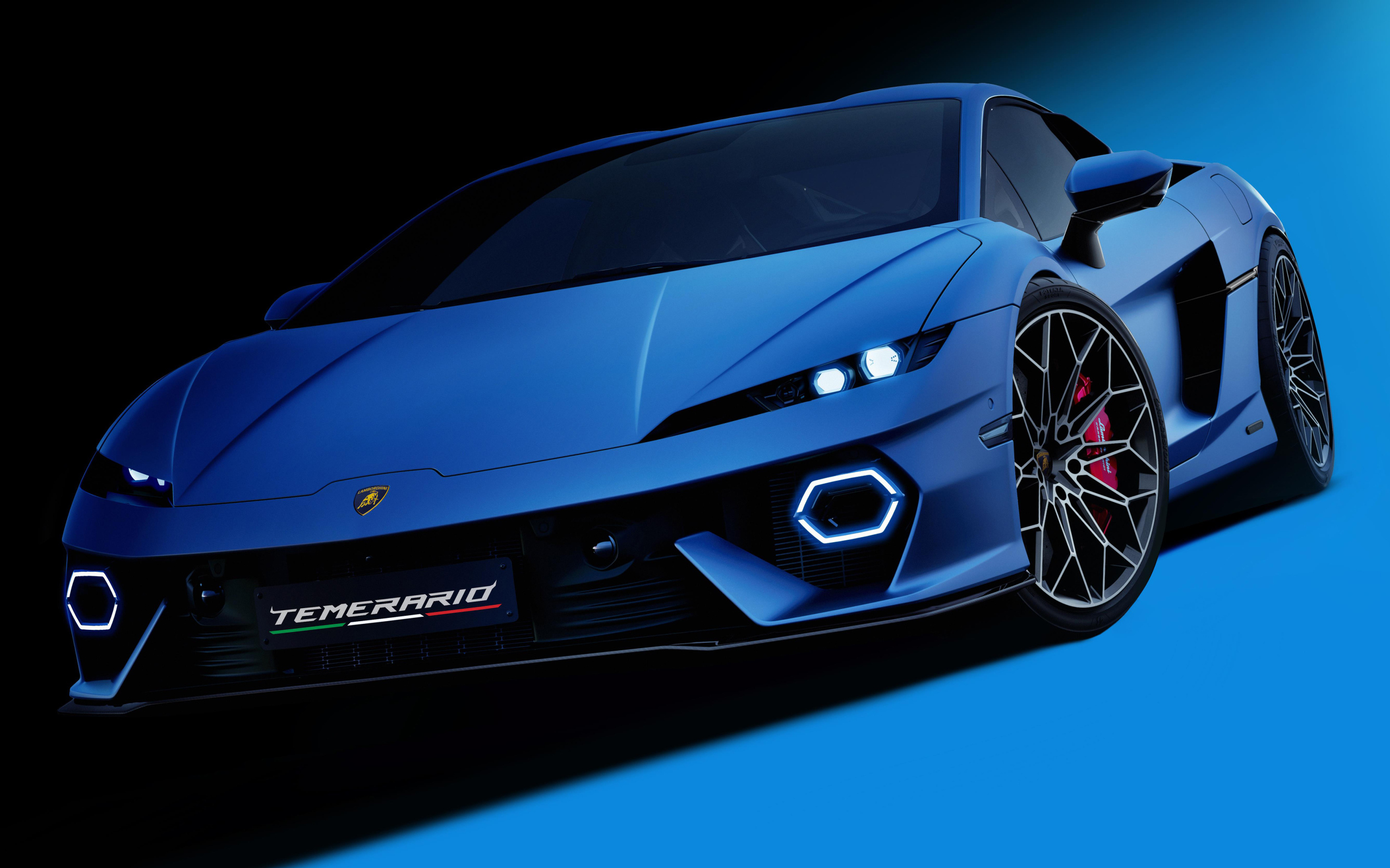 Синий автомобиль  Lamborghini Temerario 2024 года