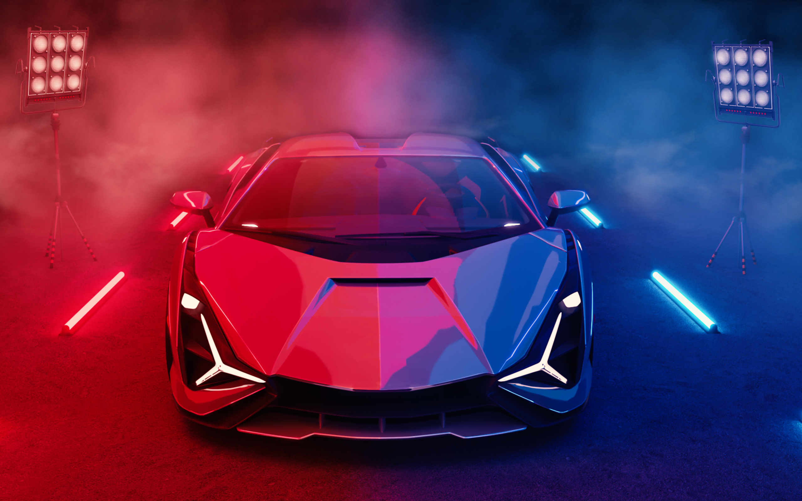 Автомобиль Lamborghini Sián FKP 37 Neon в дыму
