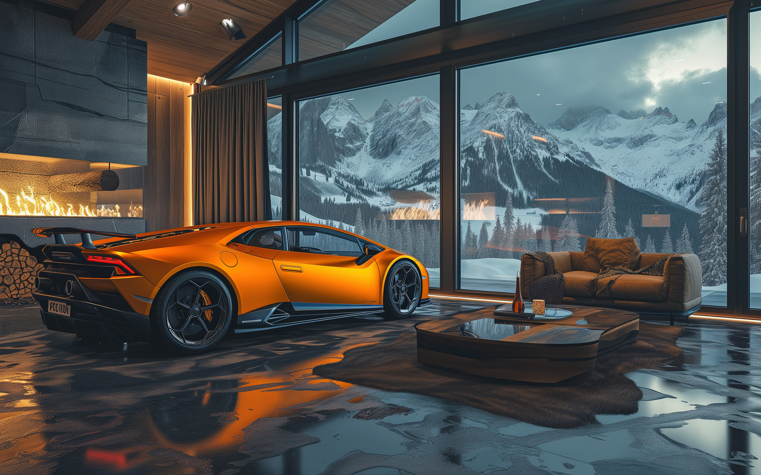 Оранжевый автомобиль Lamborghini Huracan Cozy в доме