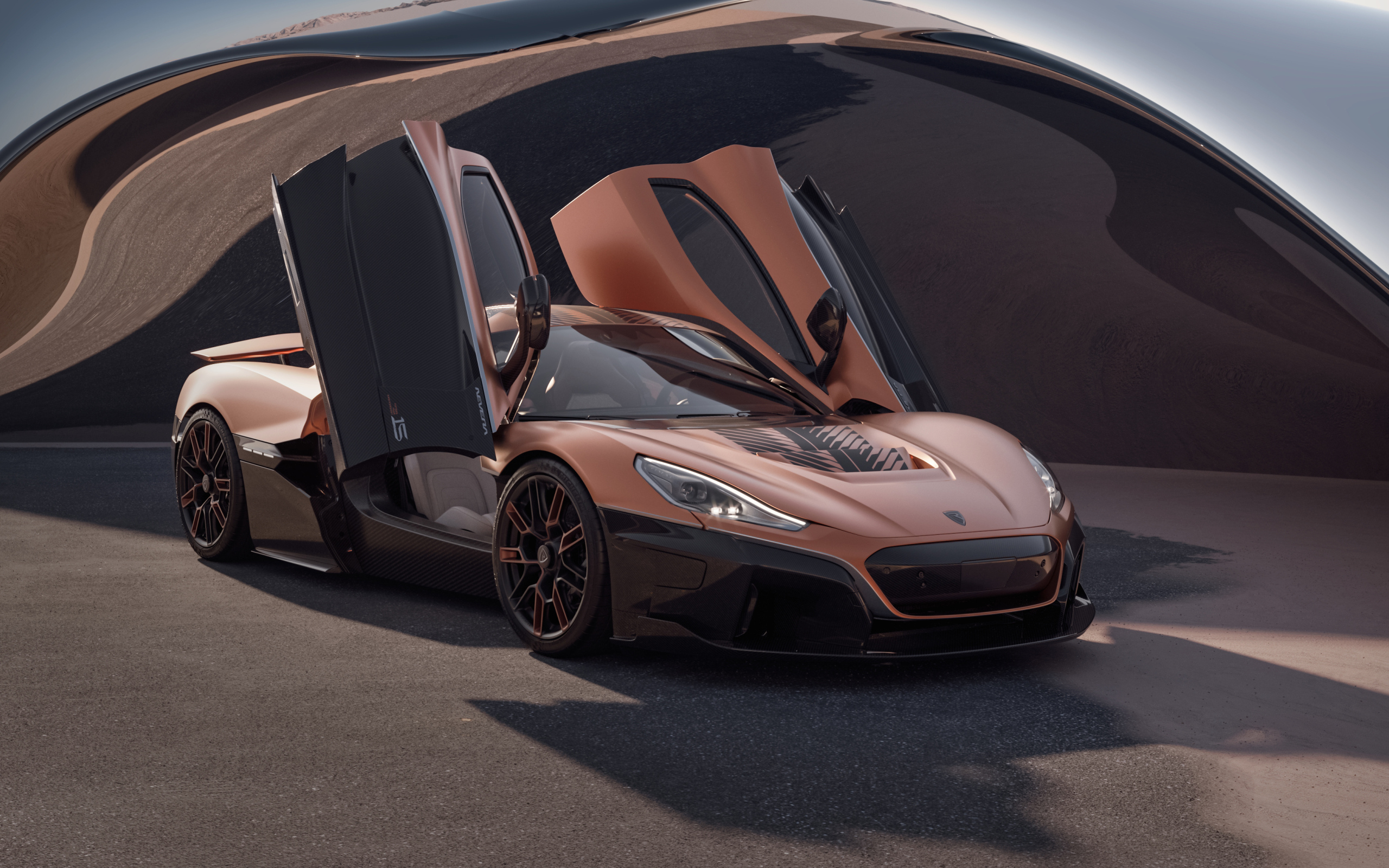 Открытые двери в автомобиле Rimac Nevera 15th Anniversary 2024 года