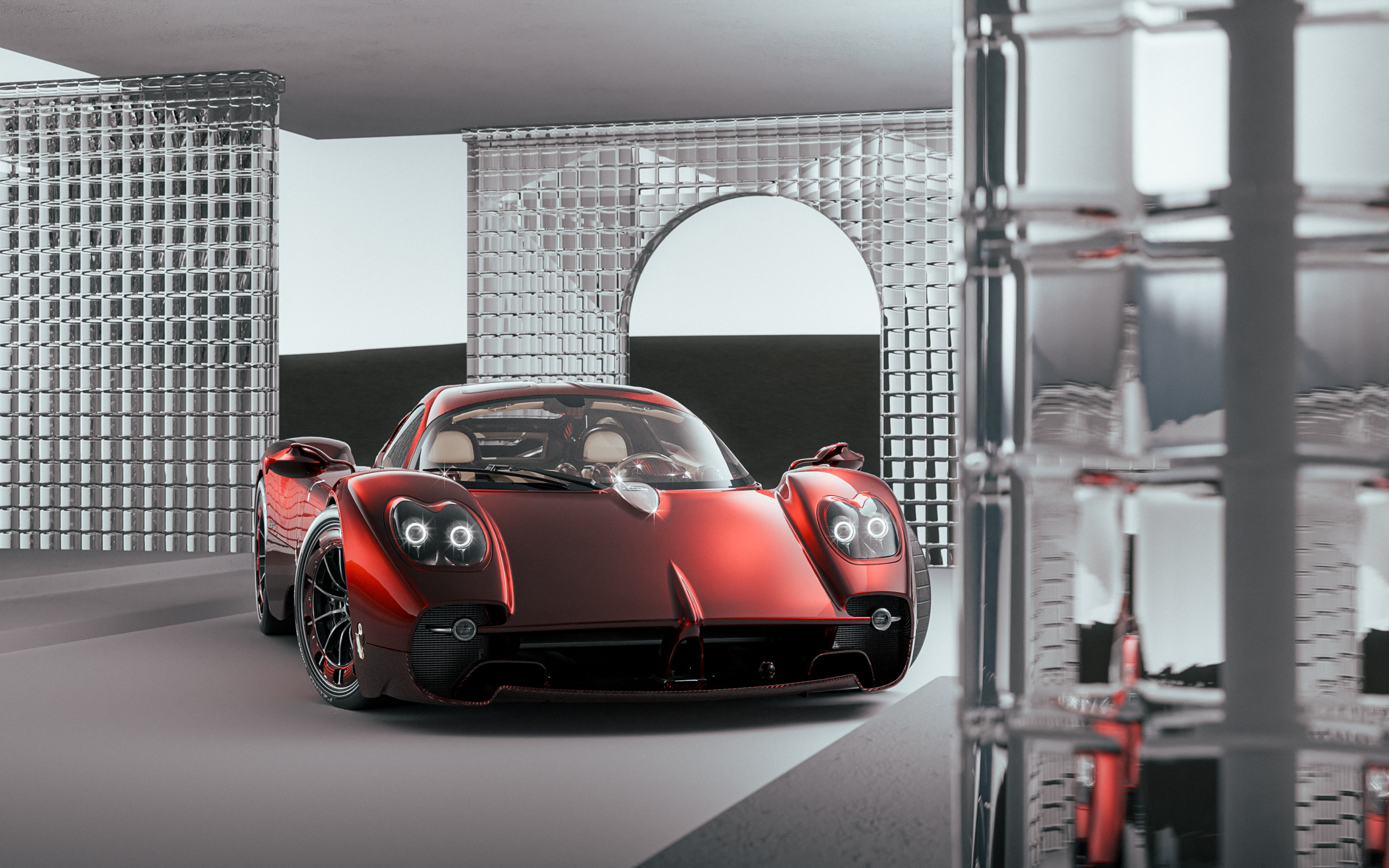 Красный автомобиль Pagani Utopia в здании